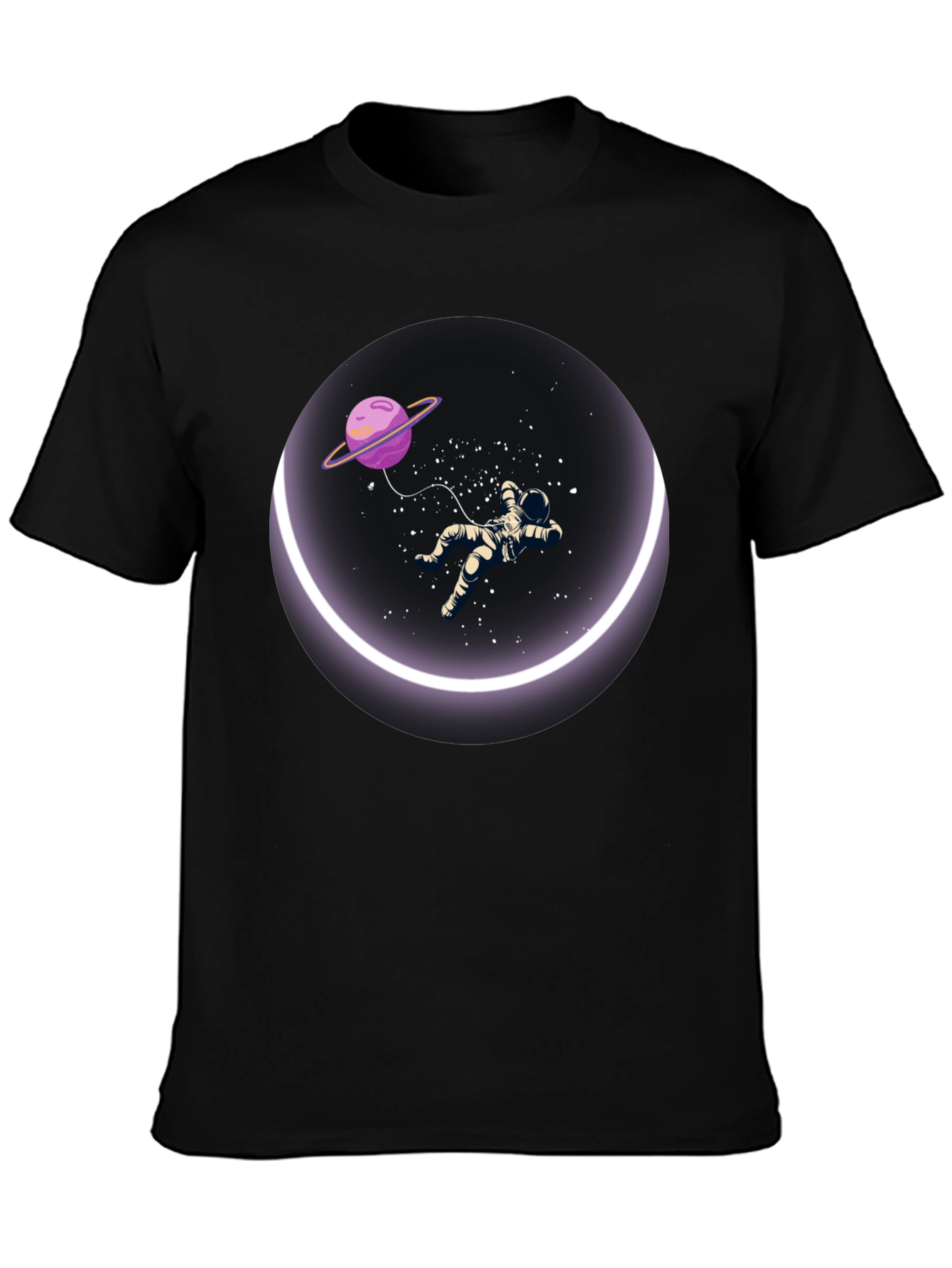 Black Astronaut in Space T-Shirt - Round Design view 3