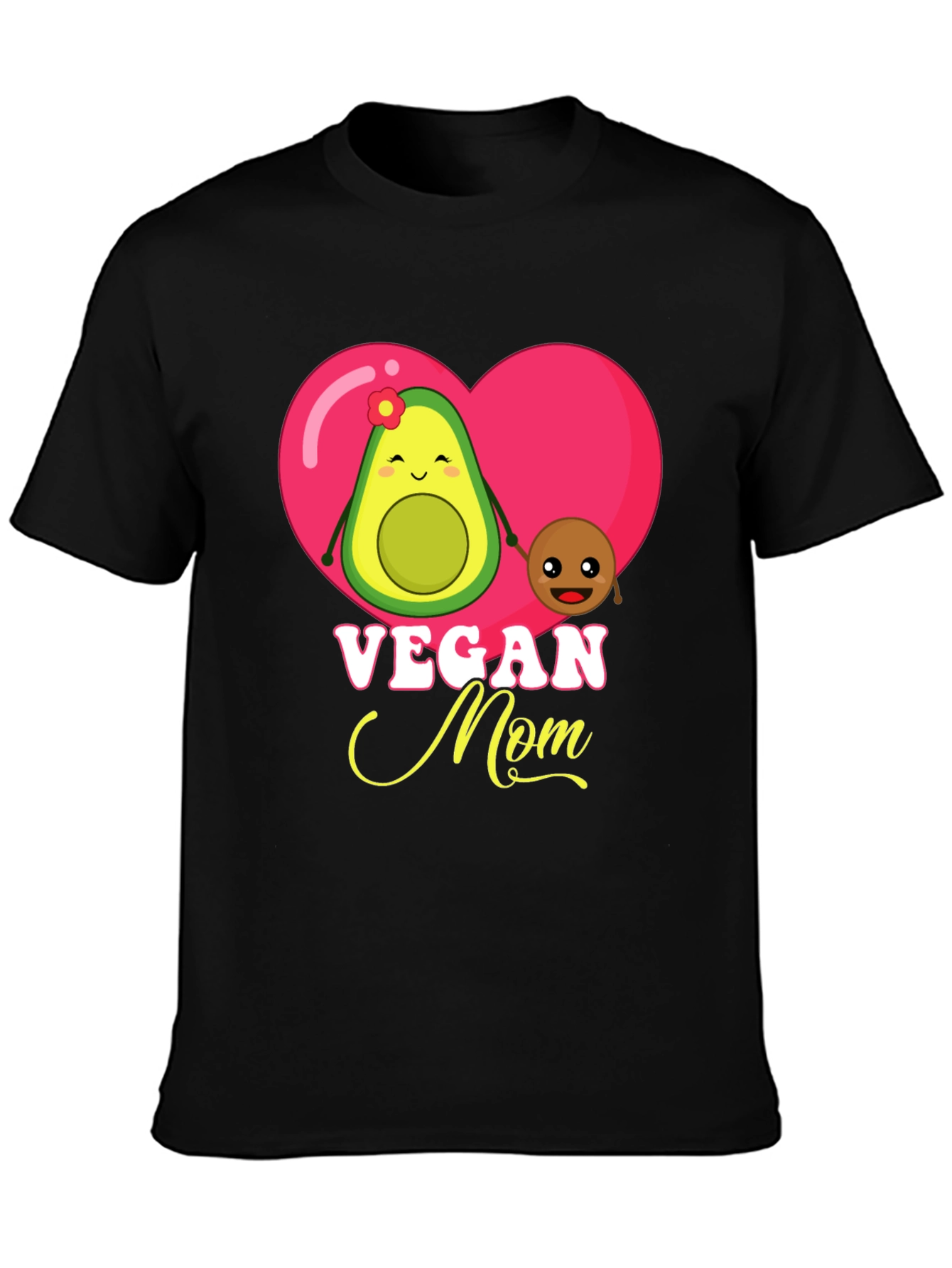 Black Vegan Mom Graphic T-Shirt Cute Avocado and Pit Design view 3