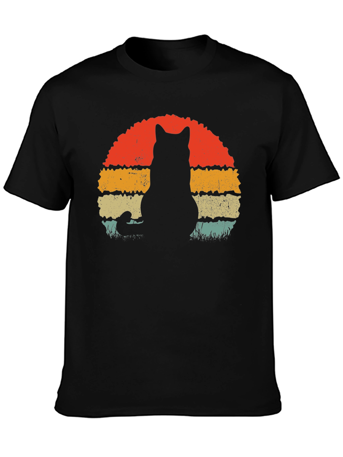 Black Retro Cat Silhouette T-Shirt view 3