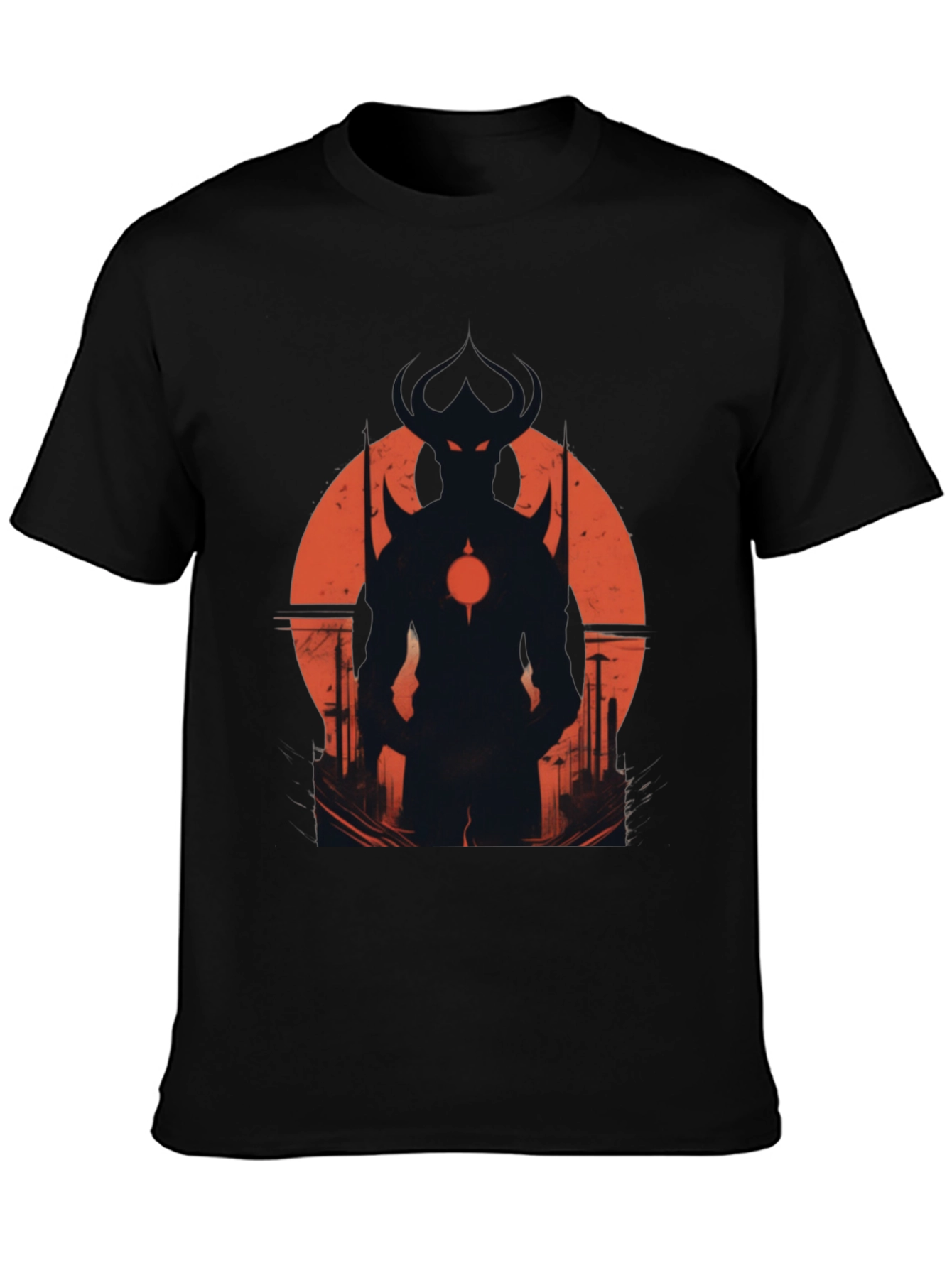Black Men's Black T-Shirt with Demon Silhouette Graphic view 3