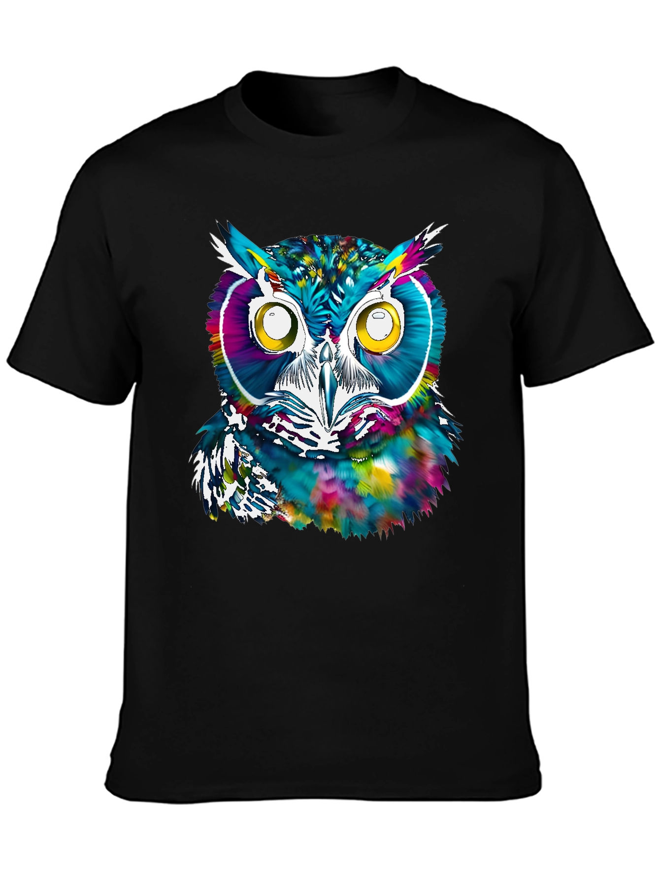 Black Colorful Owl Graphic Print T-Shirt view 3