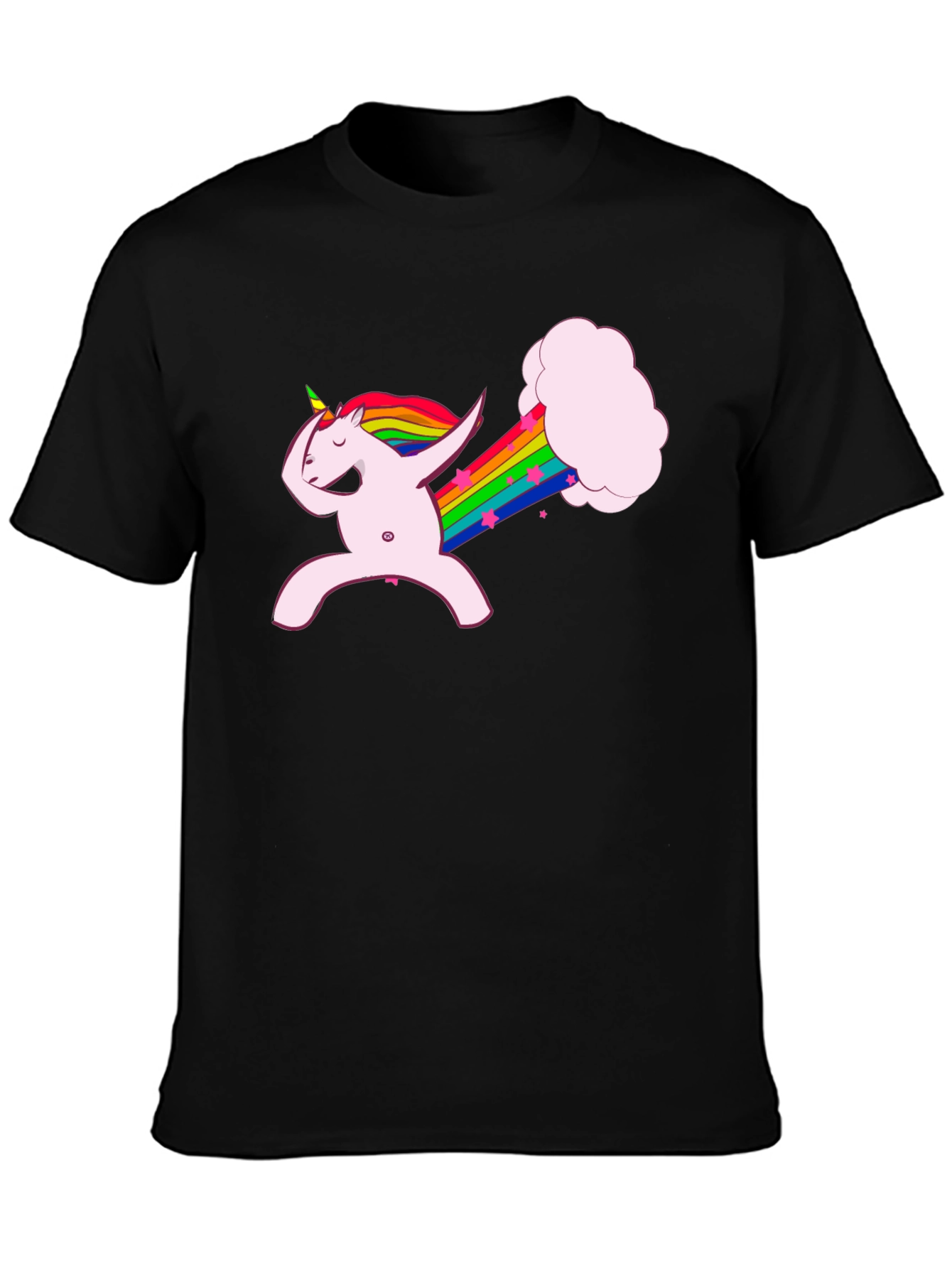 Black Dabbing Unicorn Rainbow Fart Black T-Shirt view 3