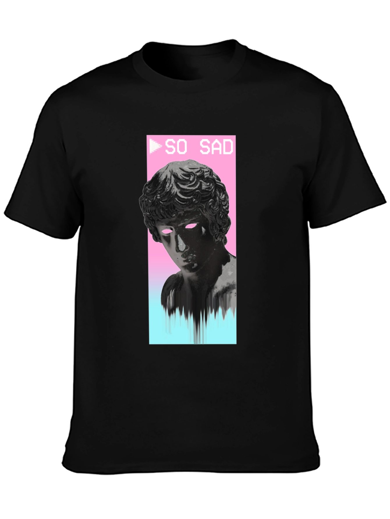 Black So Sad Vaporwave Aesthetic Black T-Shirt view 3