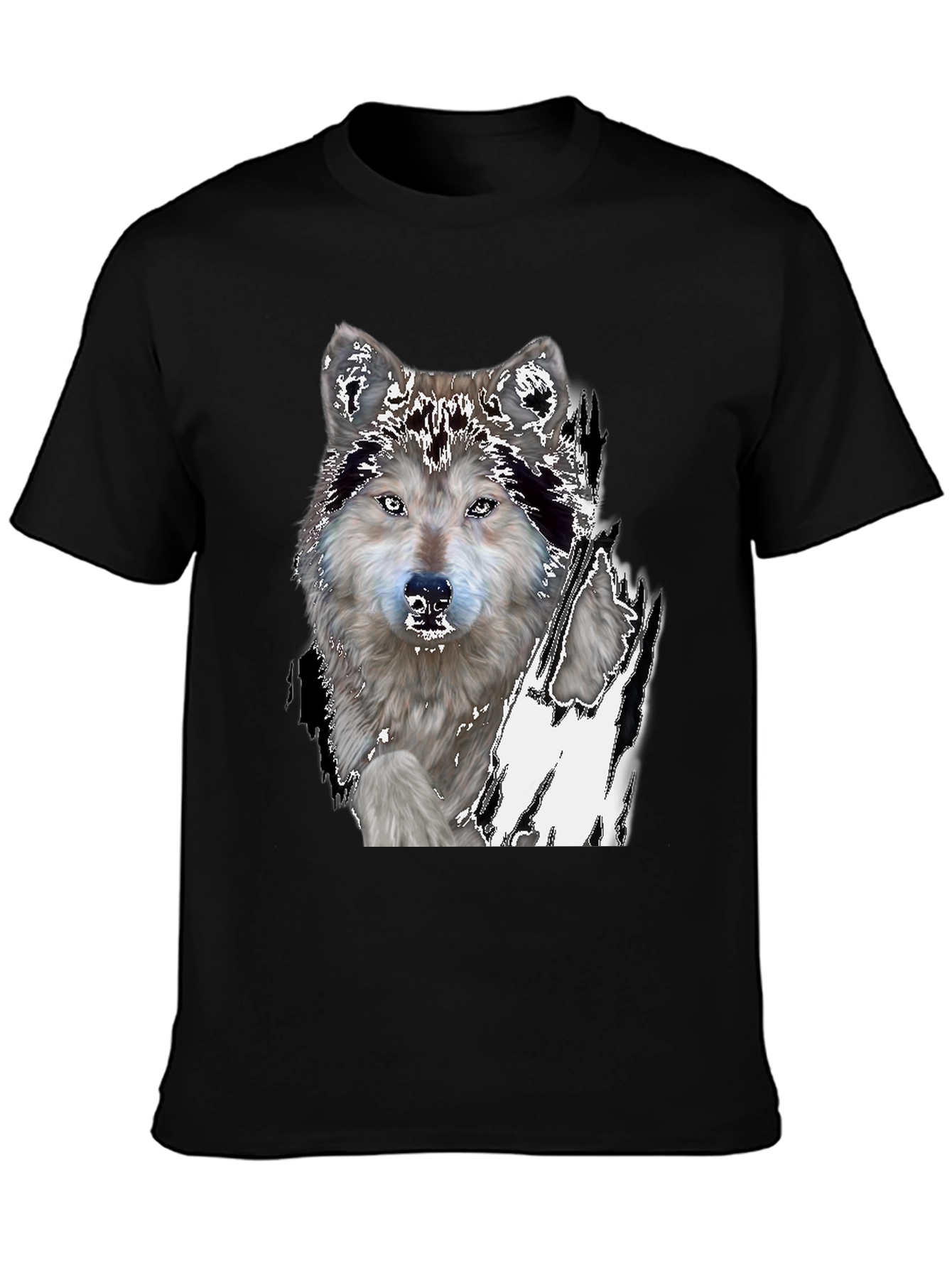 Black Wolf Graphic Print Black T-Shirt view 3