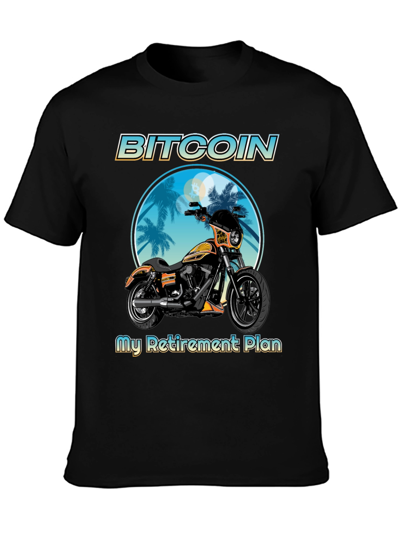 Black Bitcoin Motorcycle Retirement Plan T-Shirt view 3