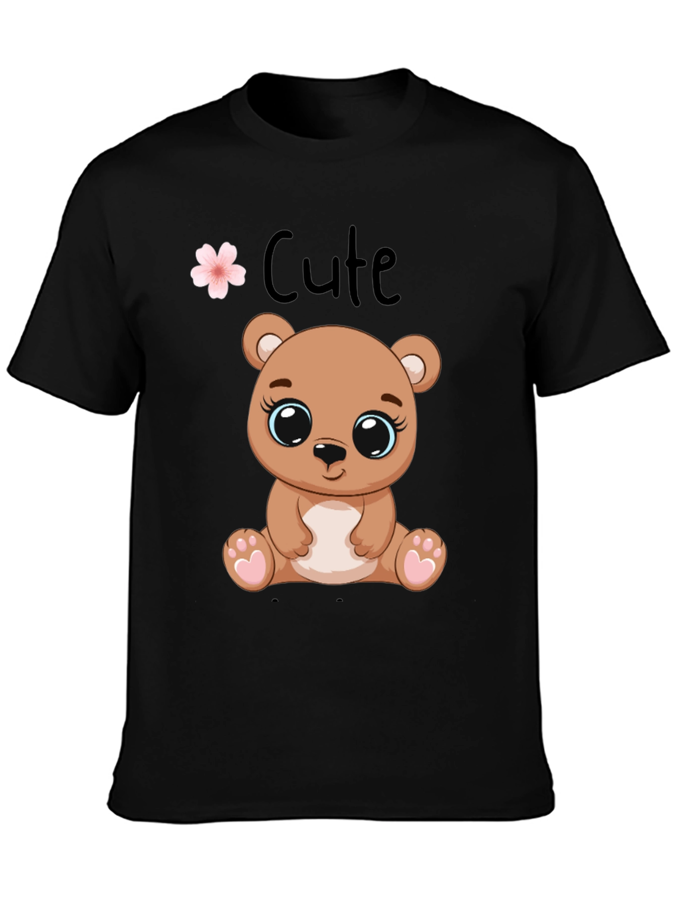 Black Cute Bear Graphic Tee - Black Cotton T-Shirt view 3