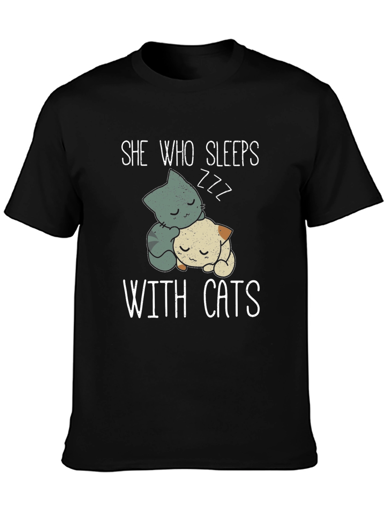 Black She Who Sleeps With Cats T-Shirt view 3