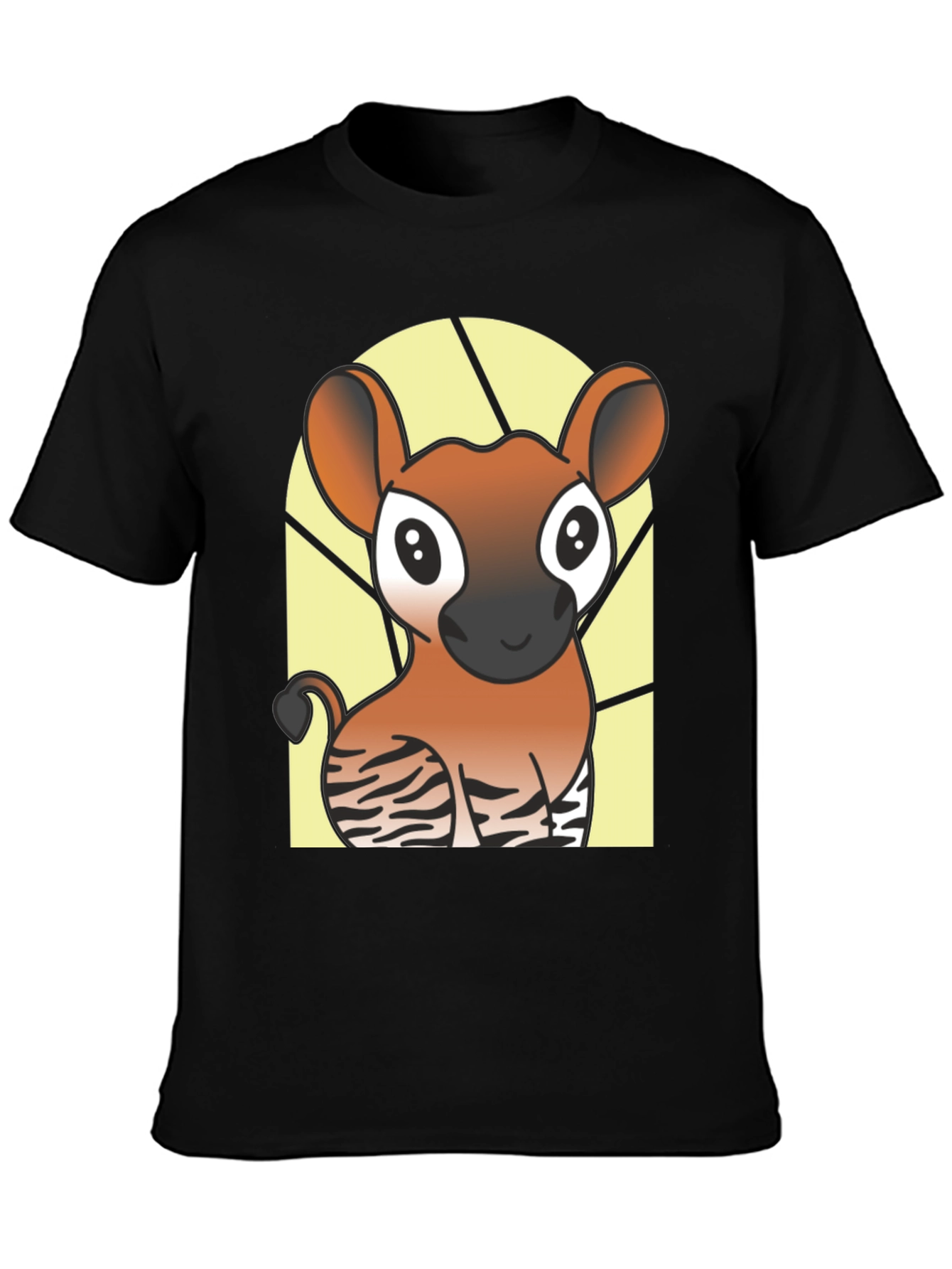 Black Cute Okapi Cartoon Black T-Shirt view 3
