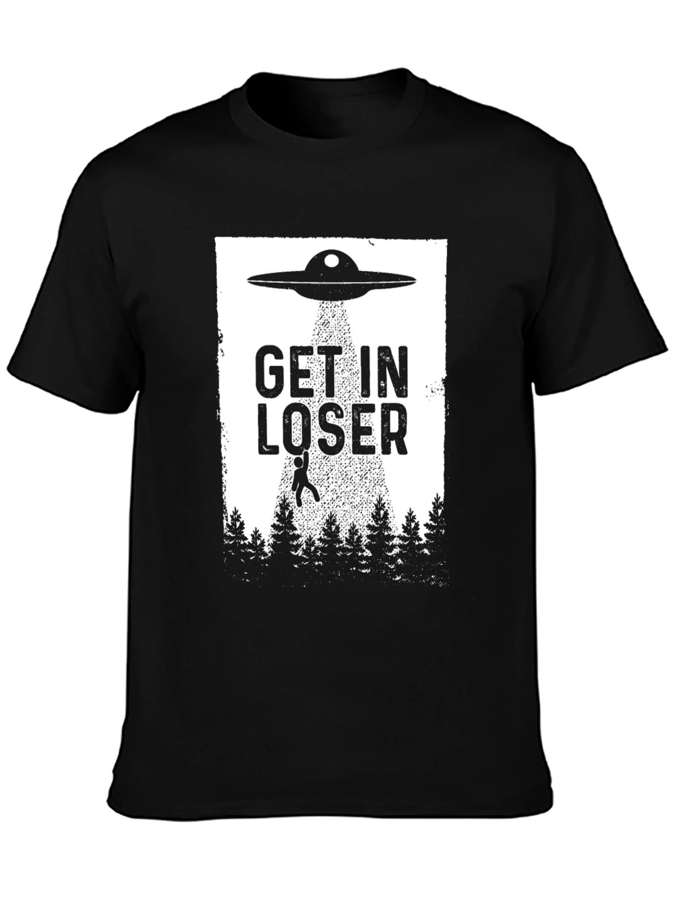 Black Get In Loser UFO T-Shirt - Alien Abduction Humor Tee view 3