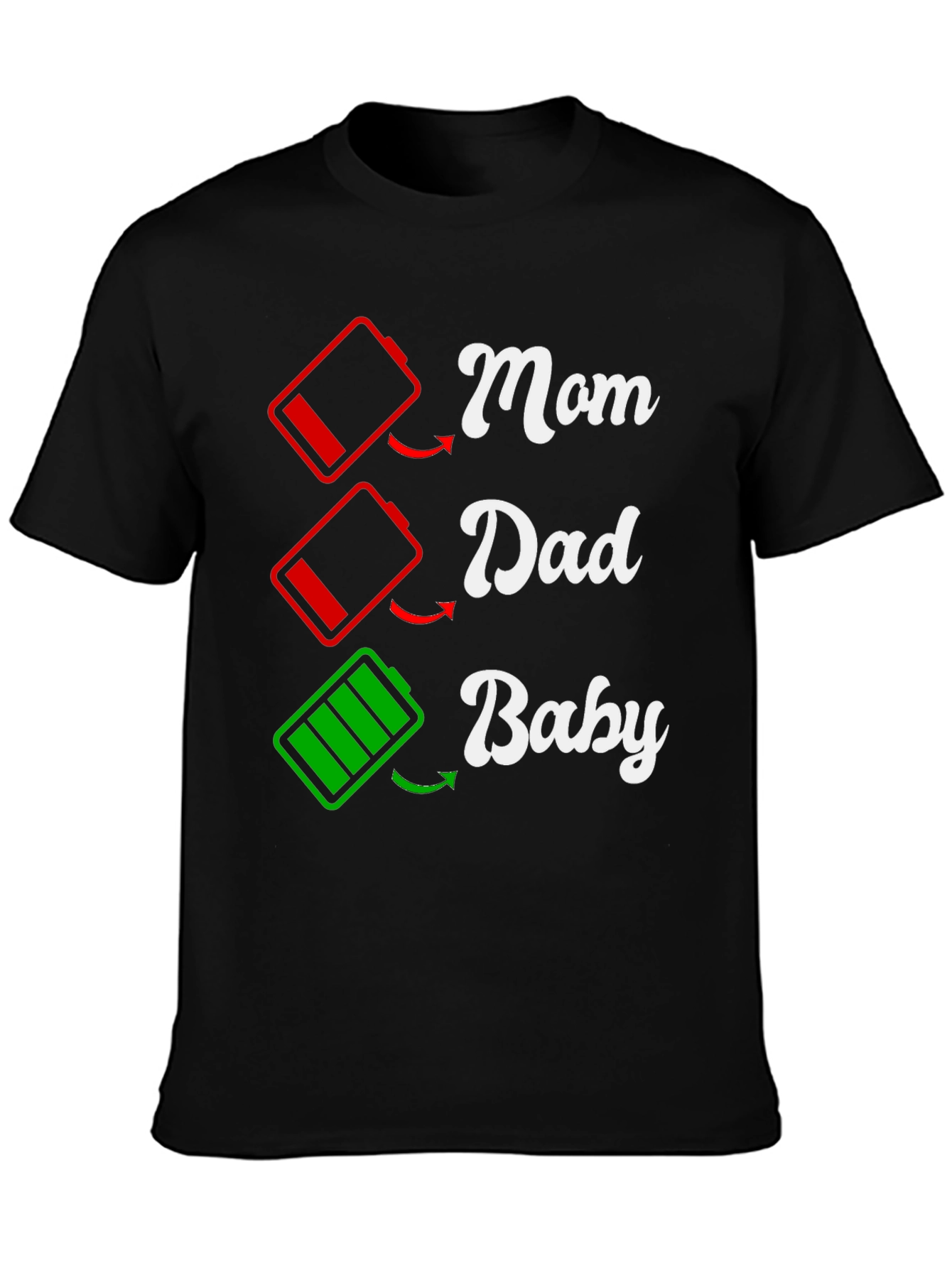 Black Funny Family Matching T-Shirt: Low Battery Mom Dad Baby  view 3