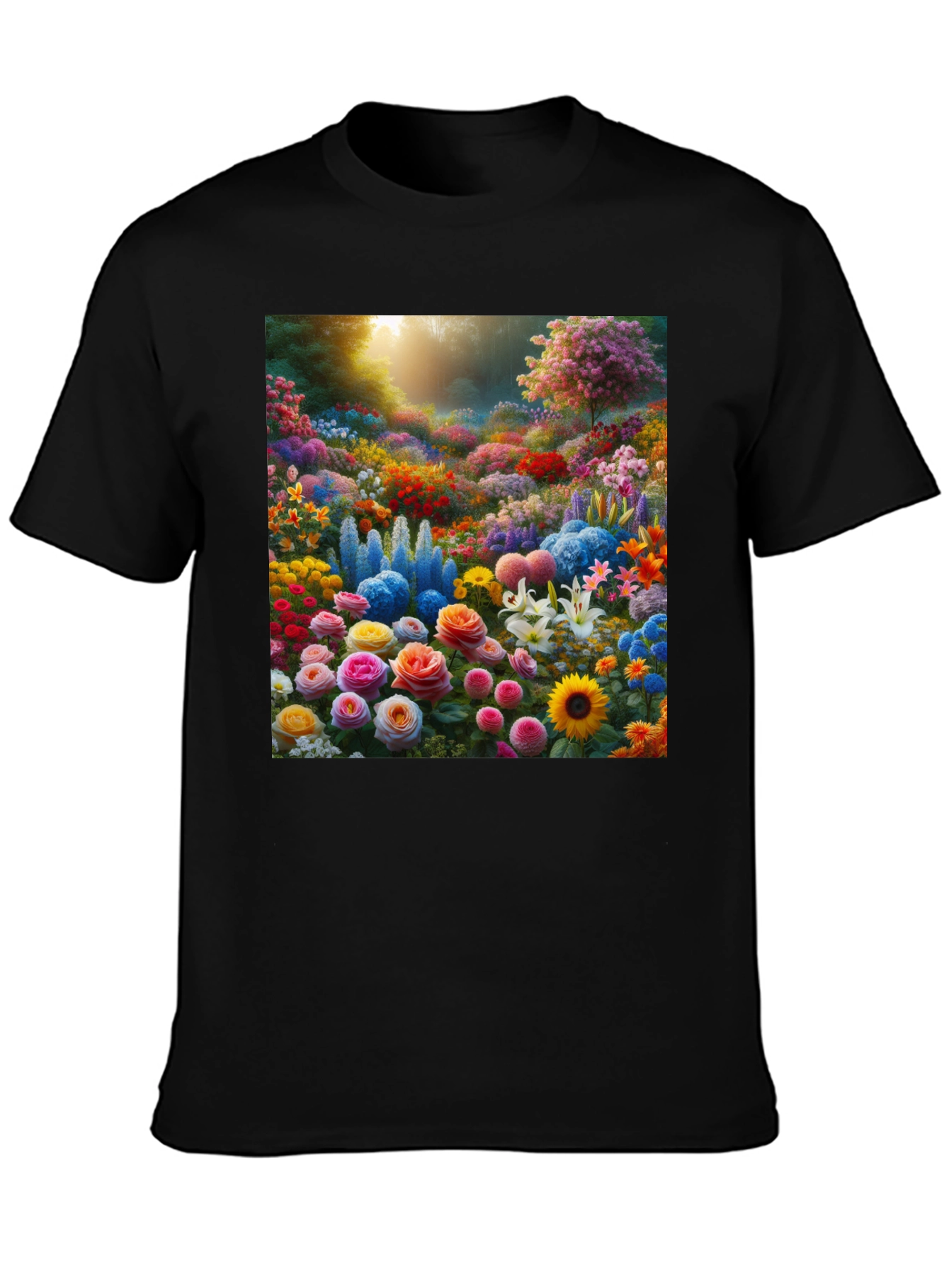 Black Floral Garden Print Crew Neck T-Shirt view 3
