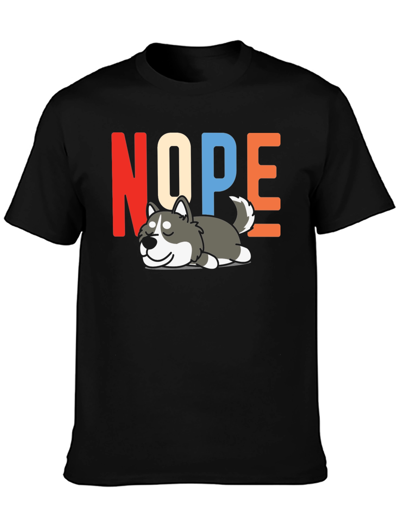 Black Nope Husky T-Shirt - Funny Lazy Dog Graphic Tee view 3