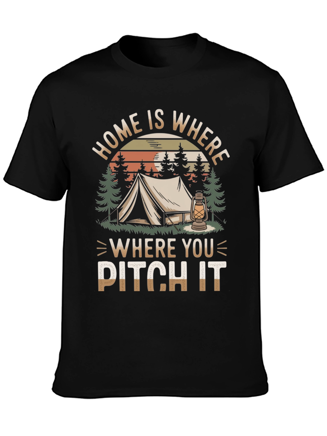 Black Home Is Where You Pitch It Camping T-Shirt view 3