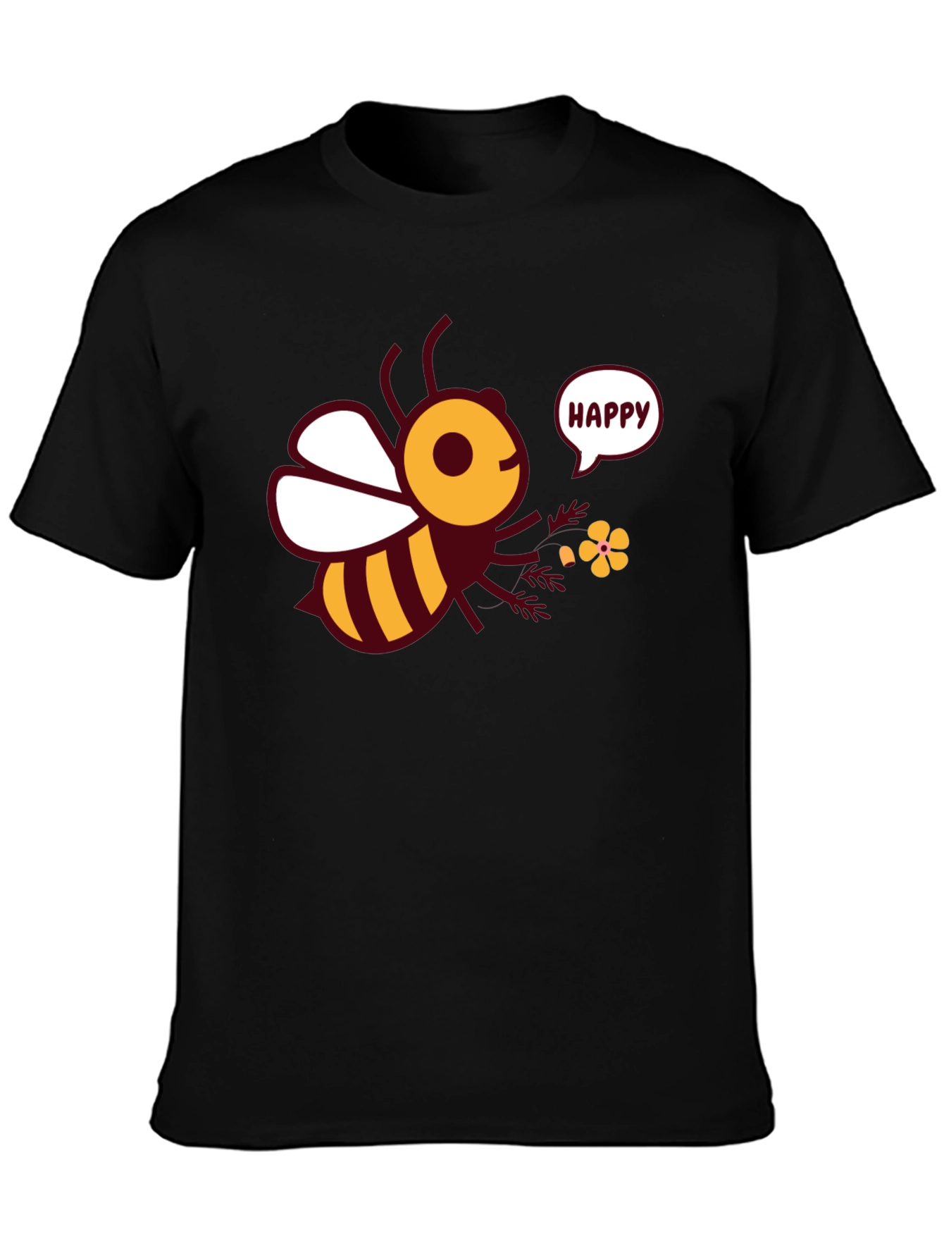 Black Happy Bee Graphic Tee - Men's Black T-Shirt view 3