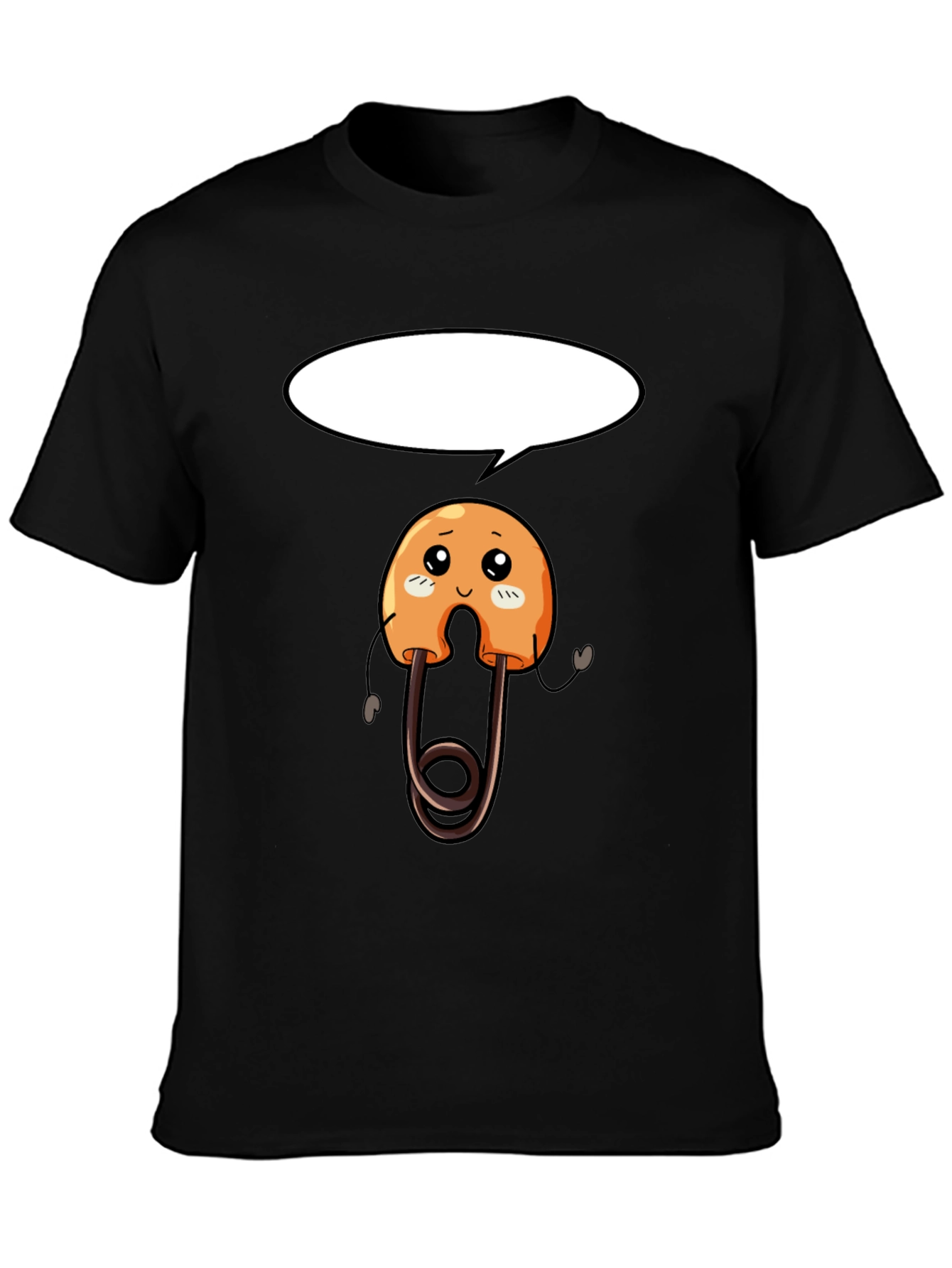 Black Cute Safety Pin Cartoon Black T-Shirt view 3