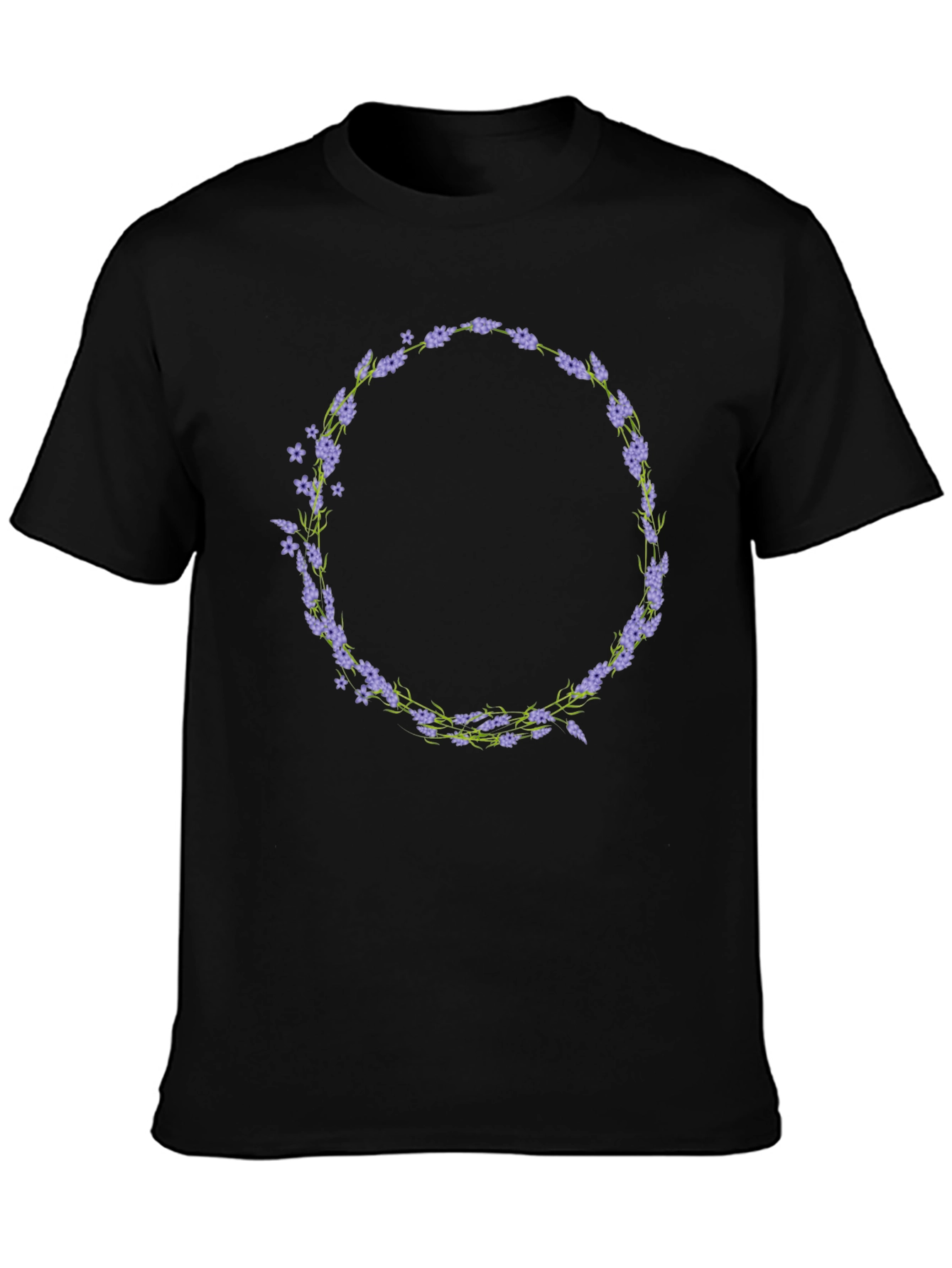 Black Floral Wreath T-Shirt - Black Unisex Tee view 3