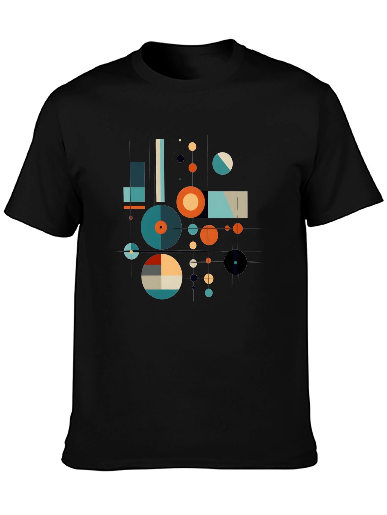 Black Geometric Art Graphic Print Black T-Shirt view 3