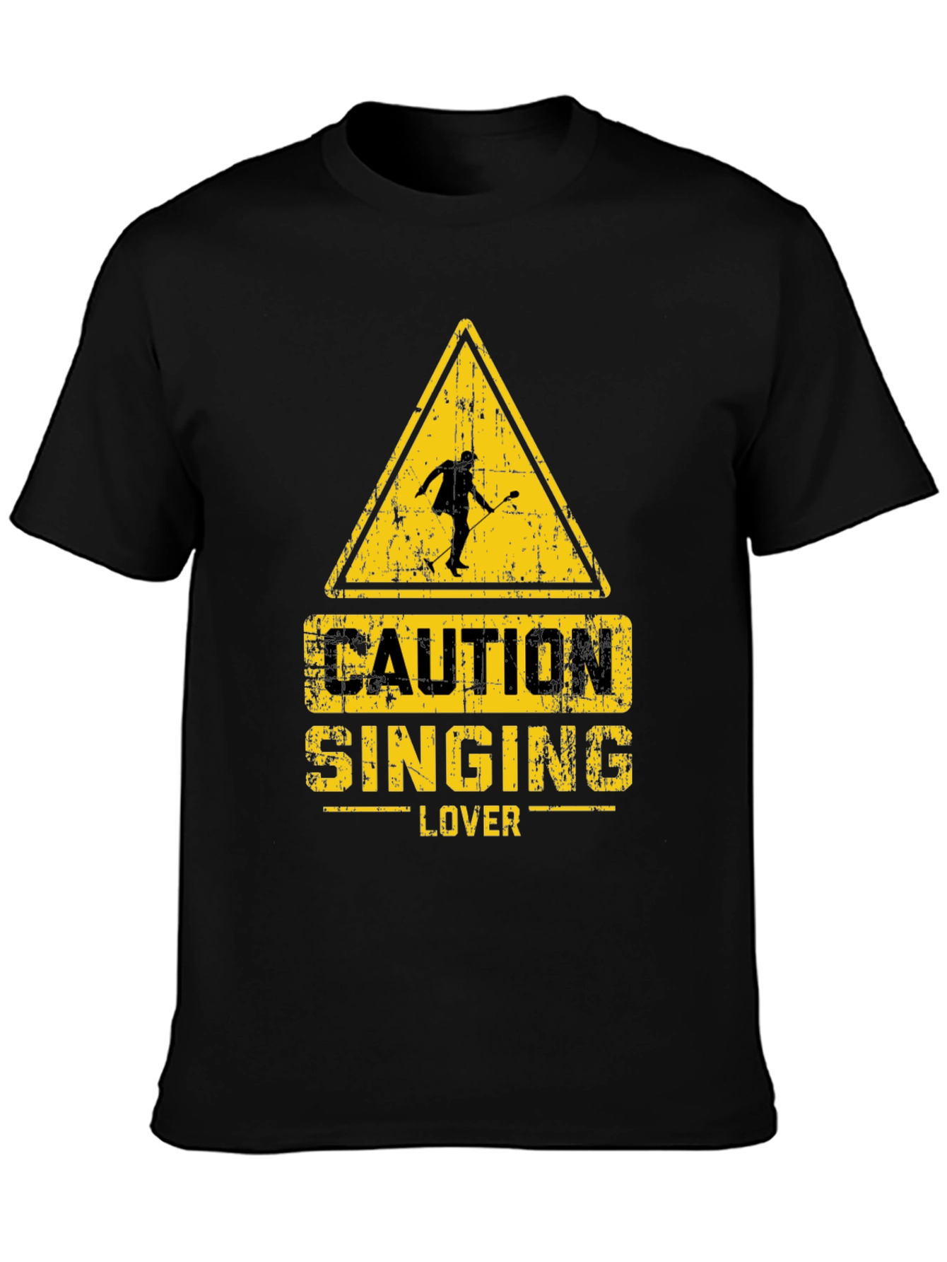 Black Caution Singing Lover Black T-Shirt view 3