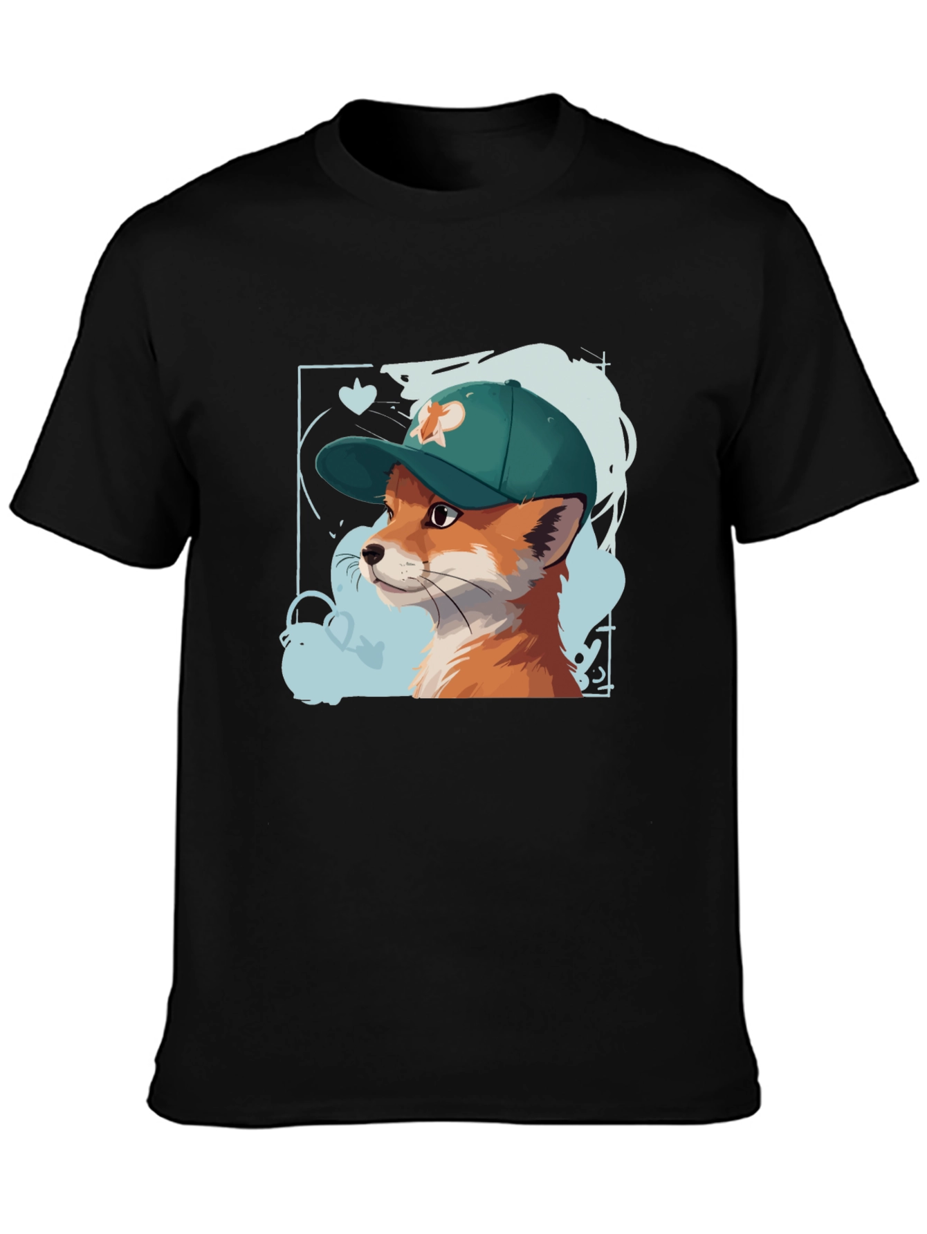 Black Cool Fox Tee: Graphic Print Cotton T-Shirt view 3