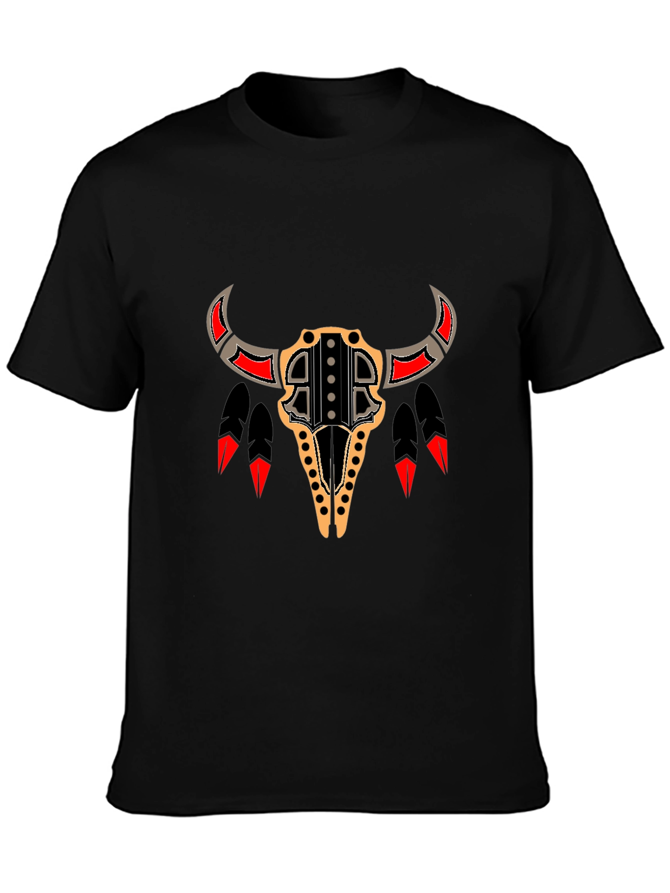 Black Tribal Bull Skull Graphic Tee - Black view 3