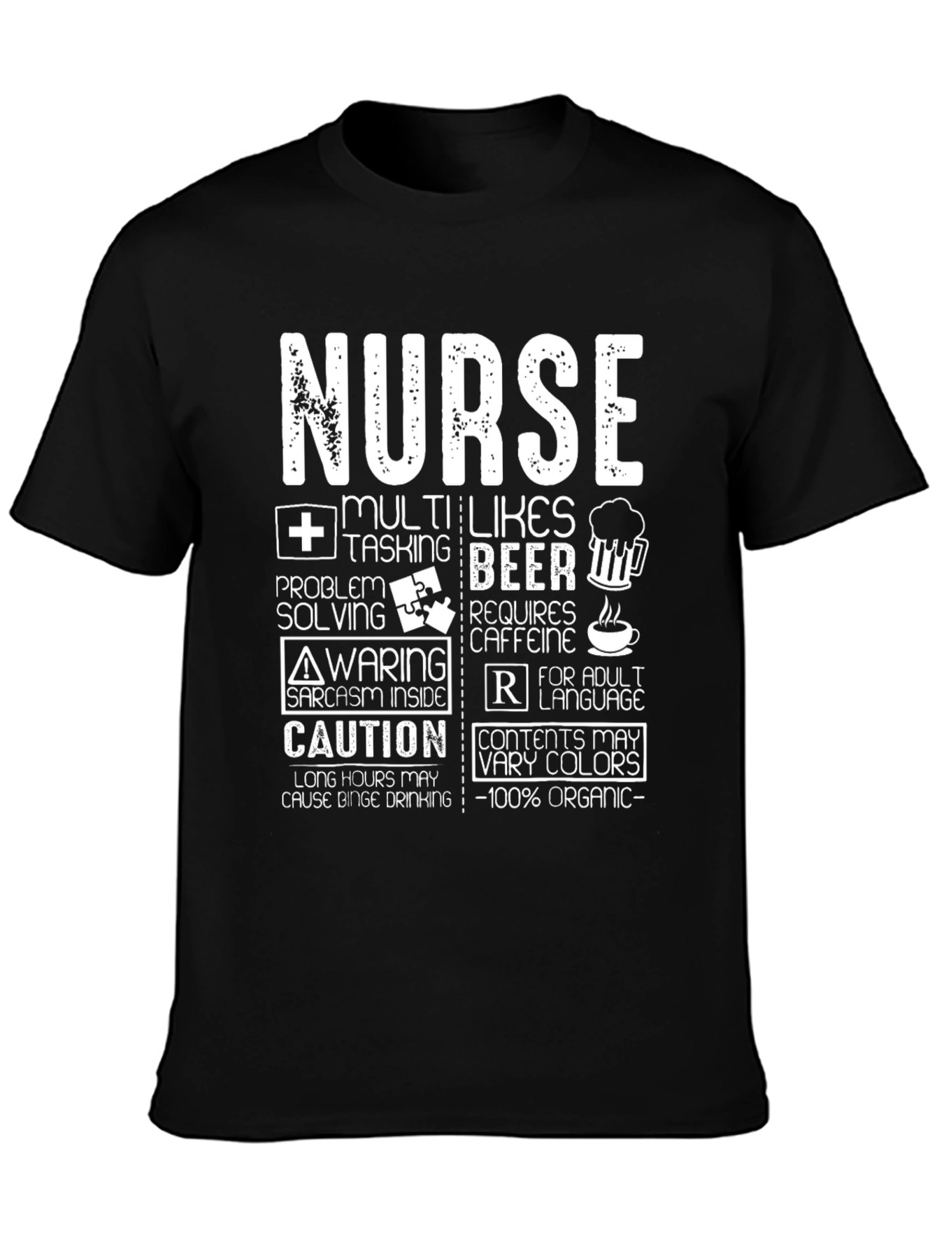 Black Nurse Funny T-Shirt - Multi-Tasking, Beer, Caffeine, Organic view 3