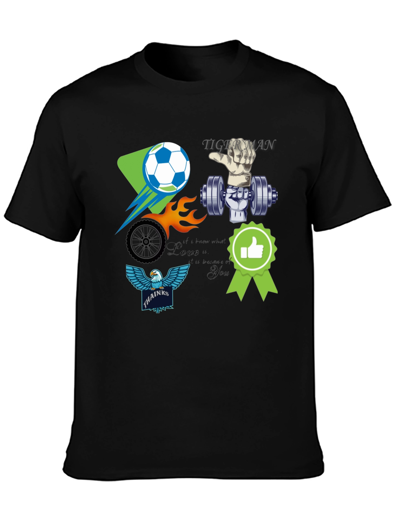 Black Unique Graphic T-Shirt - Soccer, Gym, Eagle Design view 3