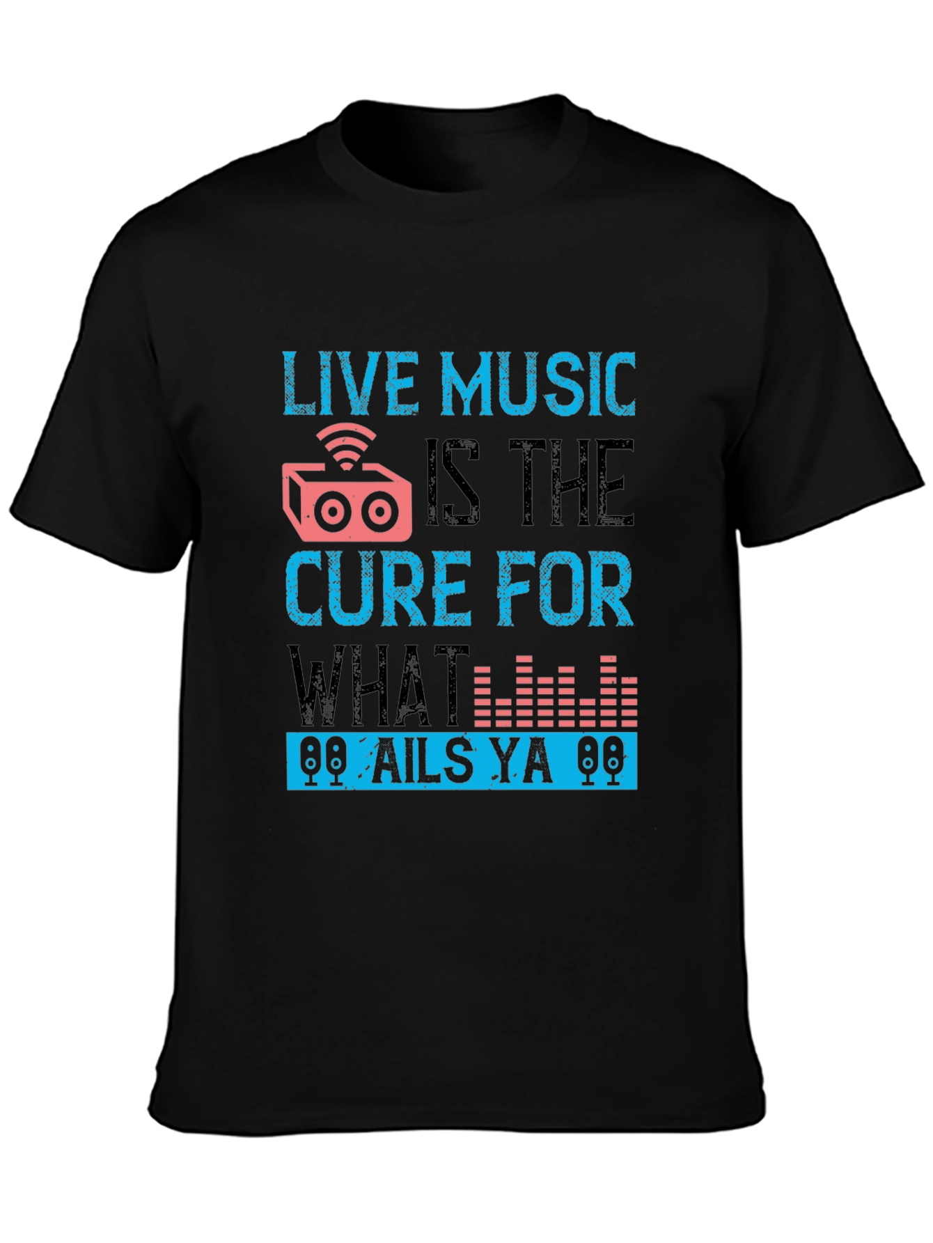 Black Live Music Cure Graphic Tee - Black view 3