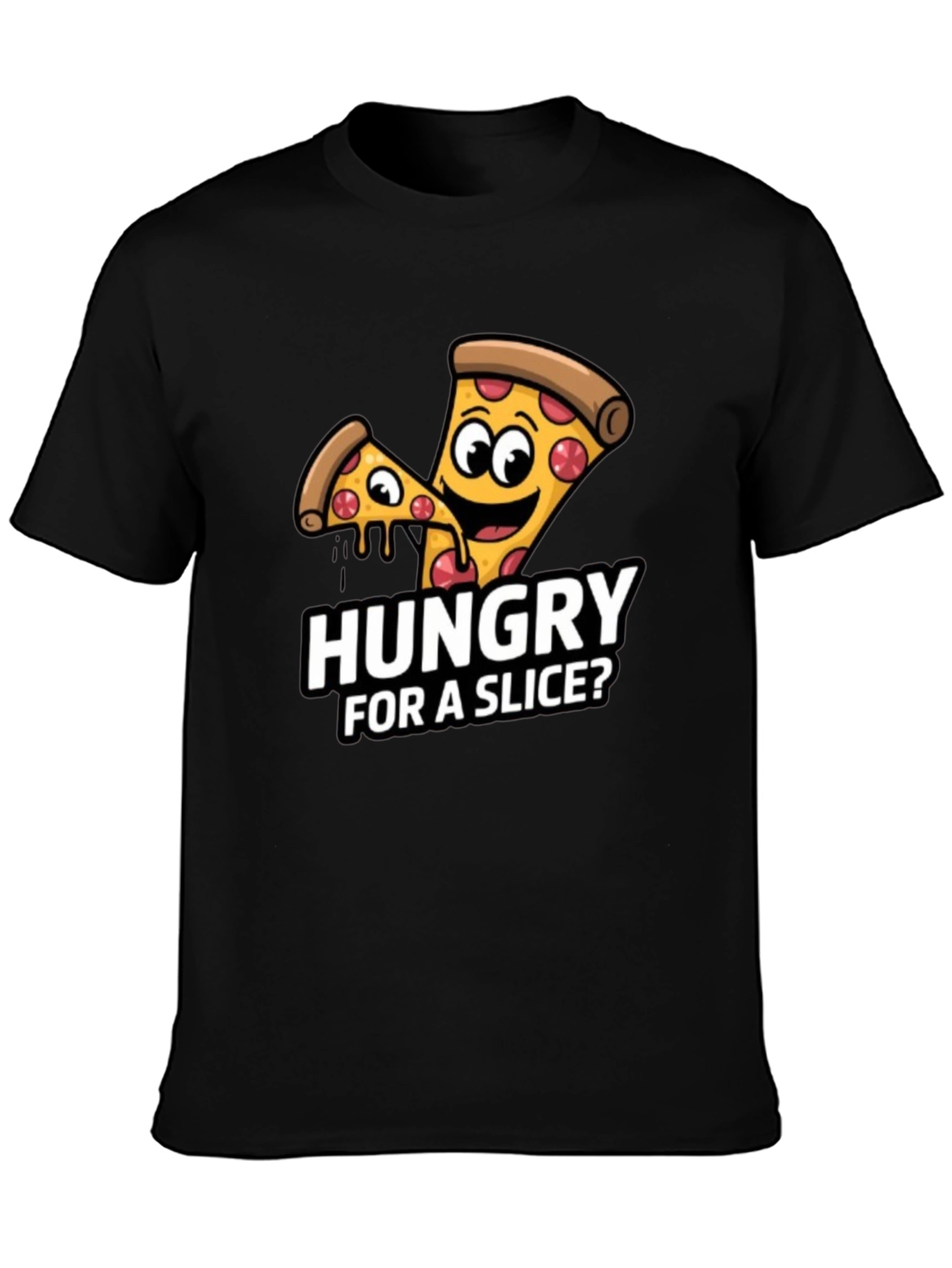 Black Hungry For a Slice? Pizza Graphic T-Shirt view 3