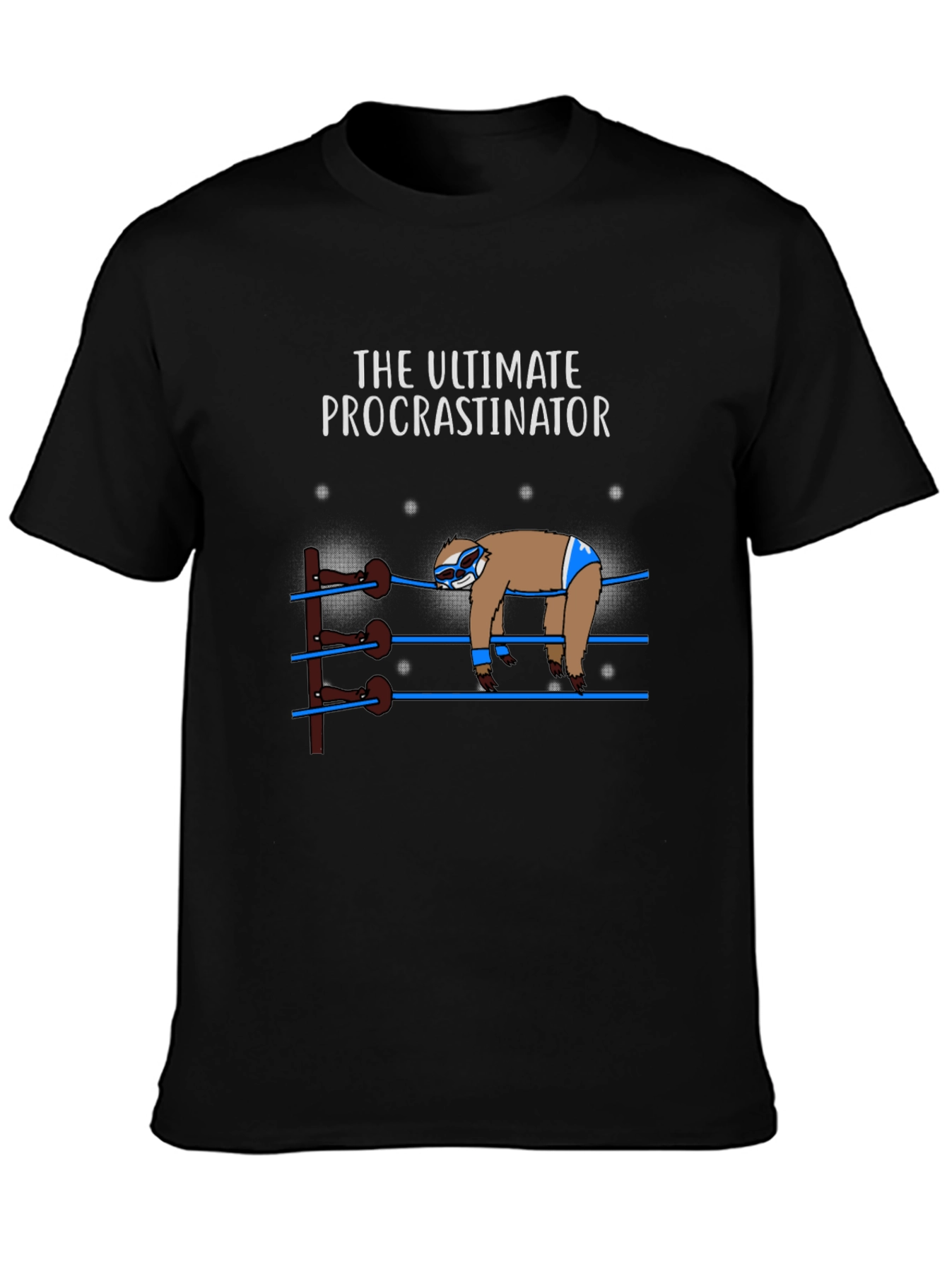 Black The Ultimate Procrastinator Wrestler Sloth Graphic Tee view 3