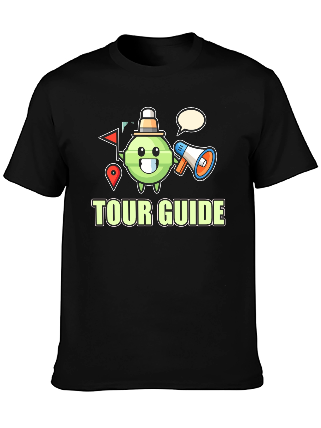Black Tour Guide Cartoon Graphic Black T-Shirt view 3