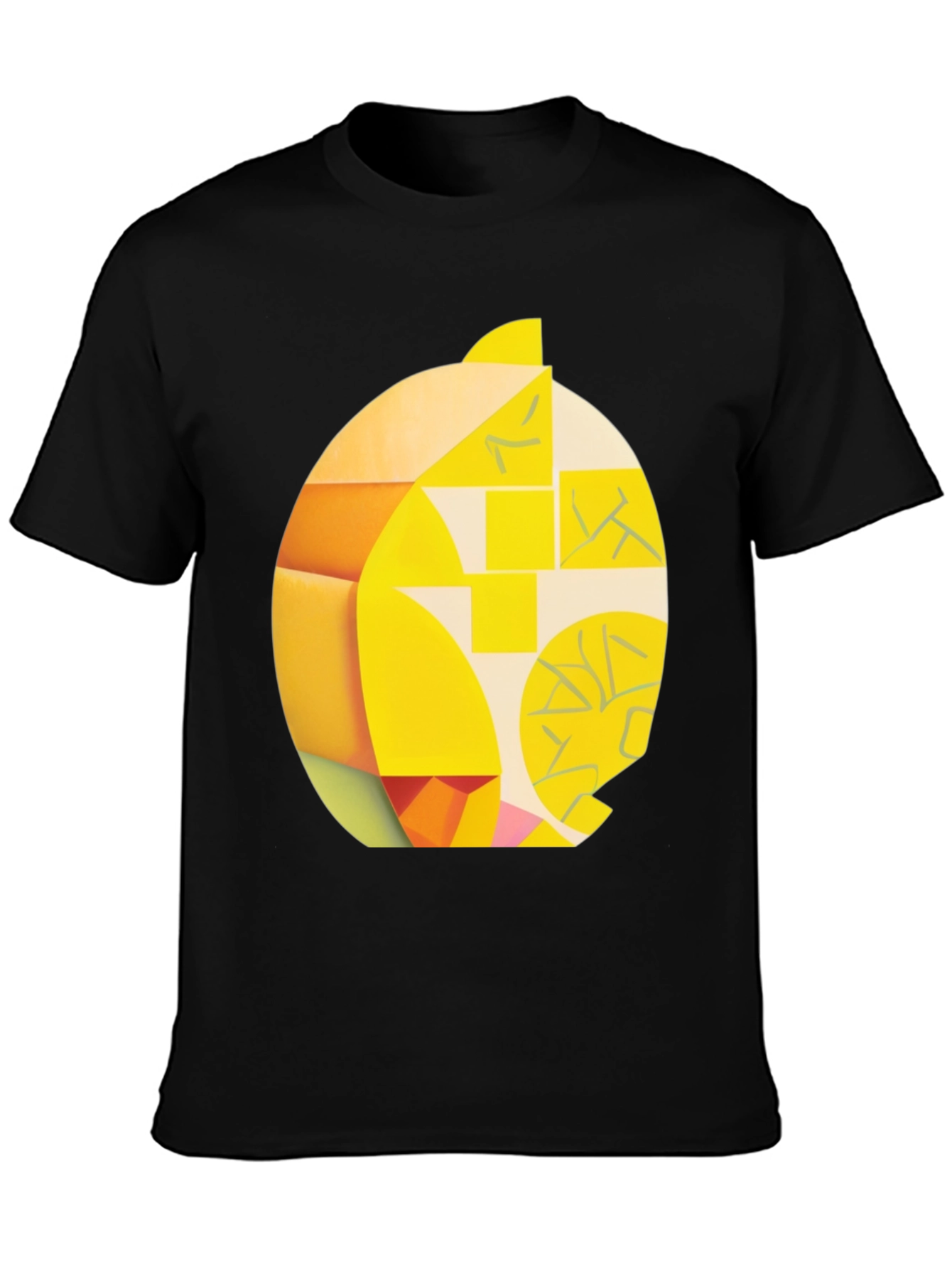 Black Abstract Geometric Lemon Graphic Tee - Modern Art Shirt view 3
