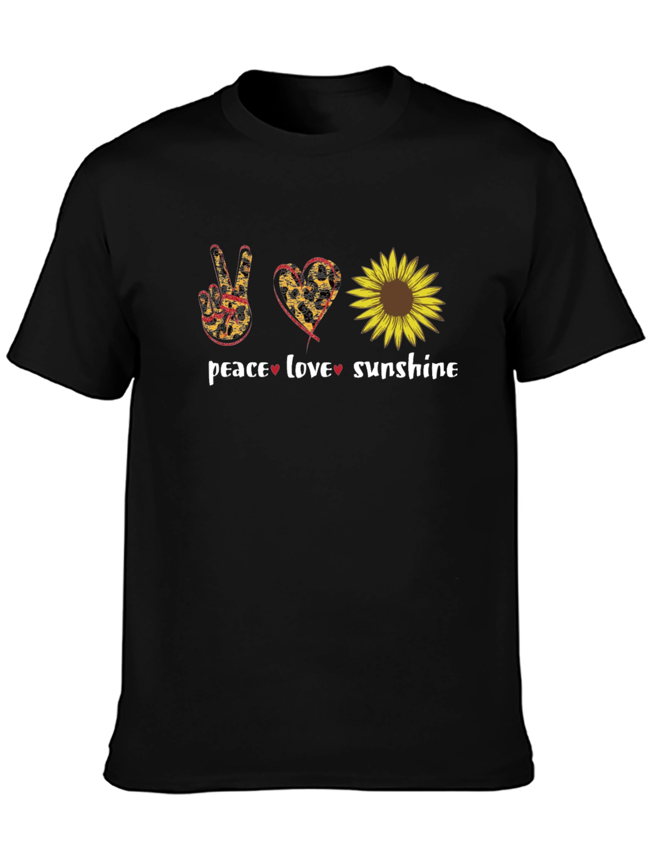 Black Peace Love Sunflower Graphic T-Shirt view 3