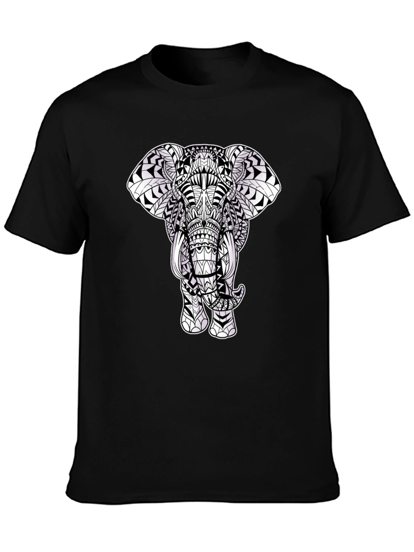 Black Elephant Mandala Print Black T-Shirt view 3