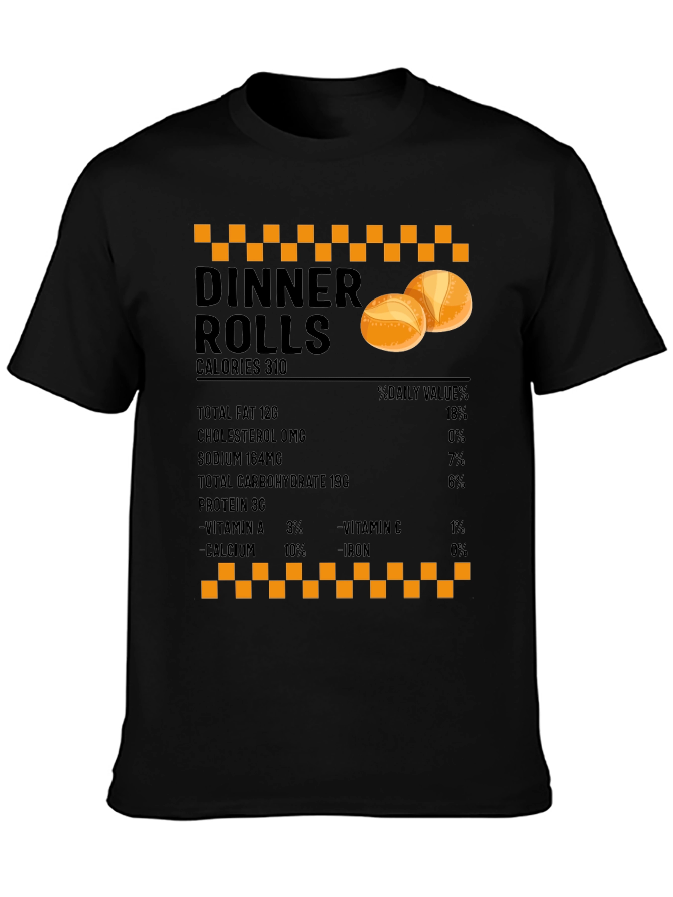 Black Dinner Rolls Nutrition Facts T-Shirt - Foodie Gift view 3