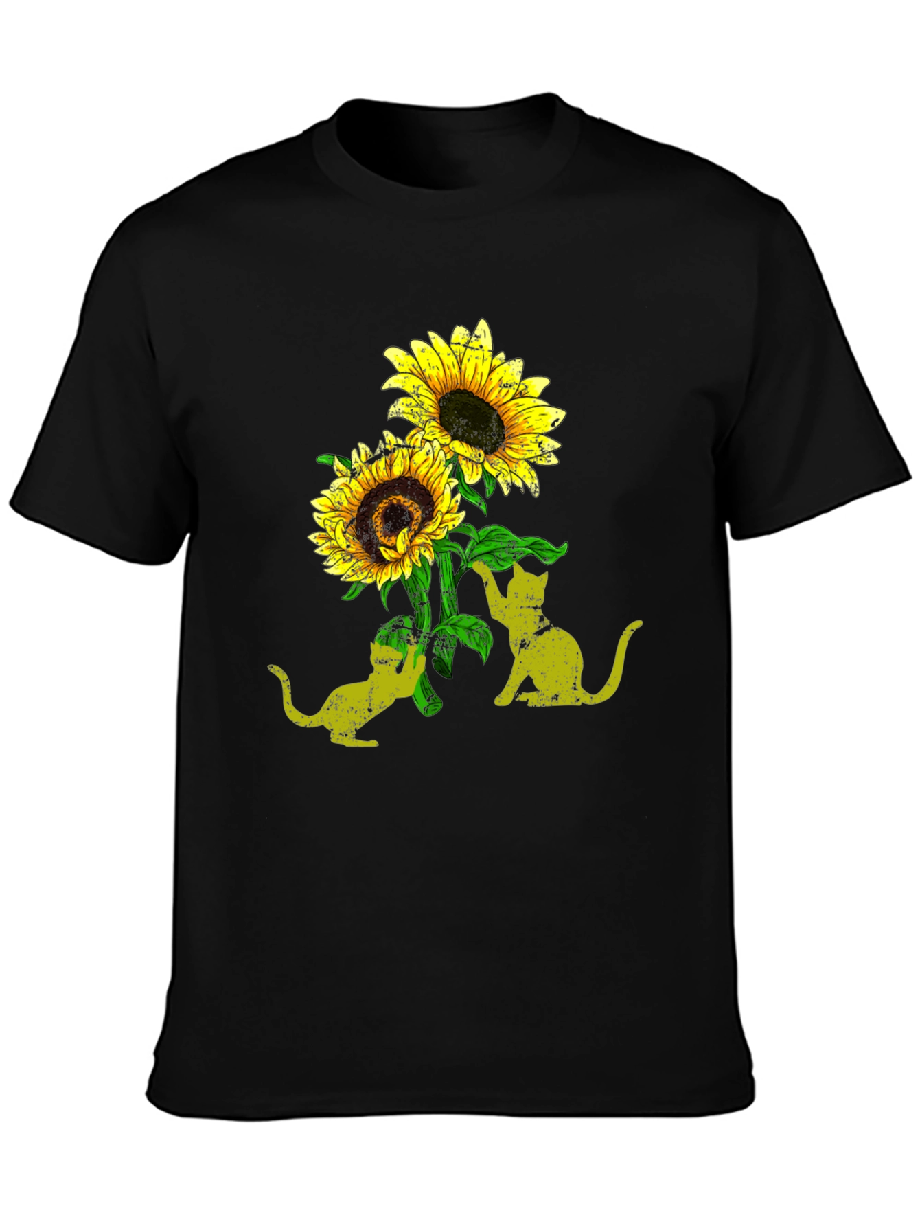 Black Sunflower Cats Black T-Shirt view 3