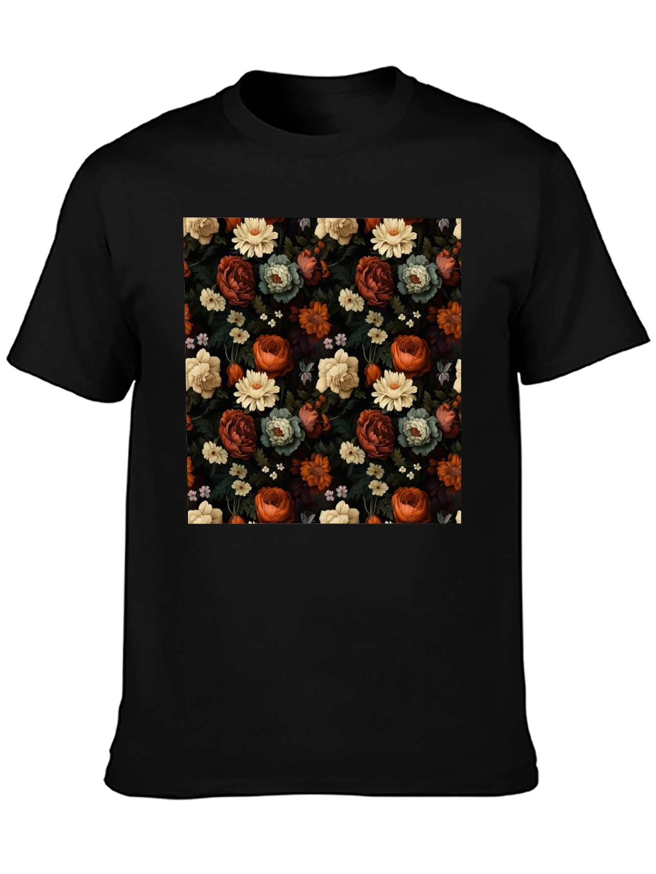 Black Floral Print Men's T-Shirt view 3
