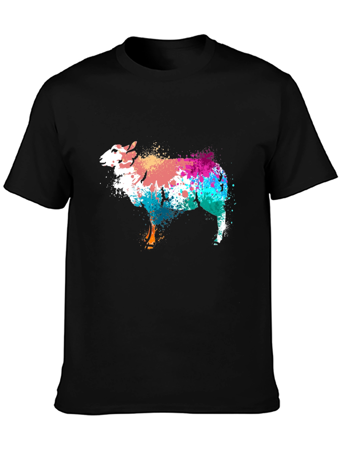 Black Colorful Sheep Graphic Tee - Black Cotton Blend view 3