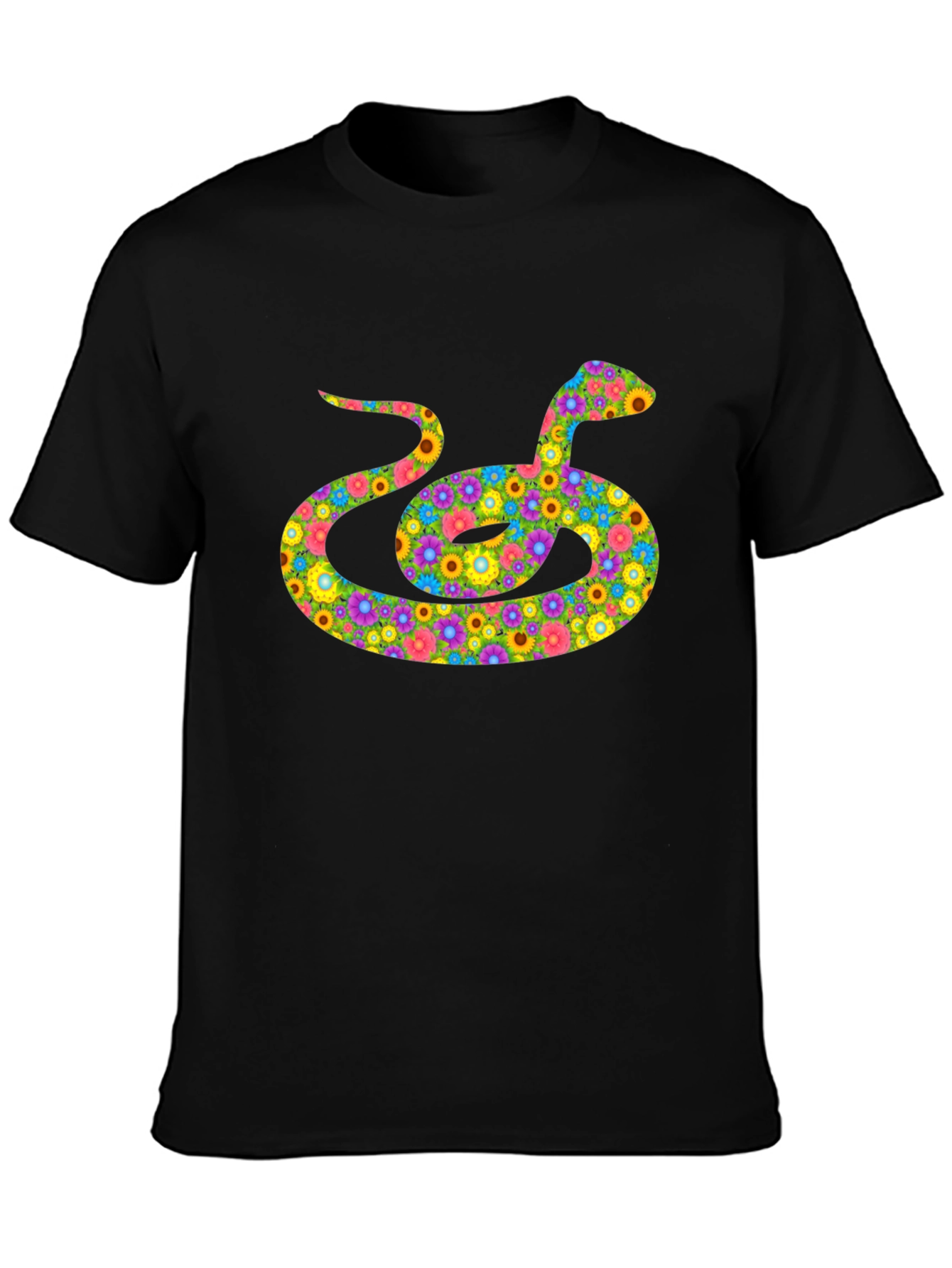 Black Floral Snake Graphic Tee - Black Cotton Shirt view 3