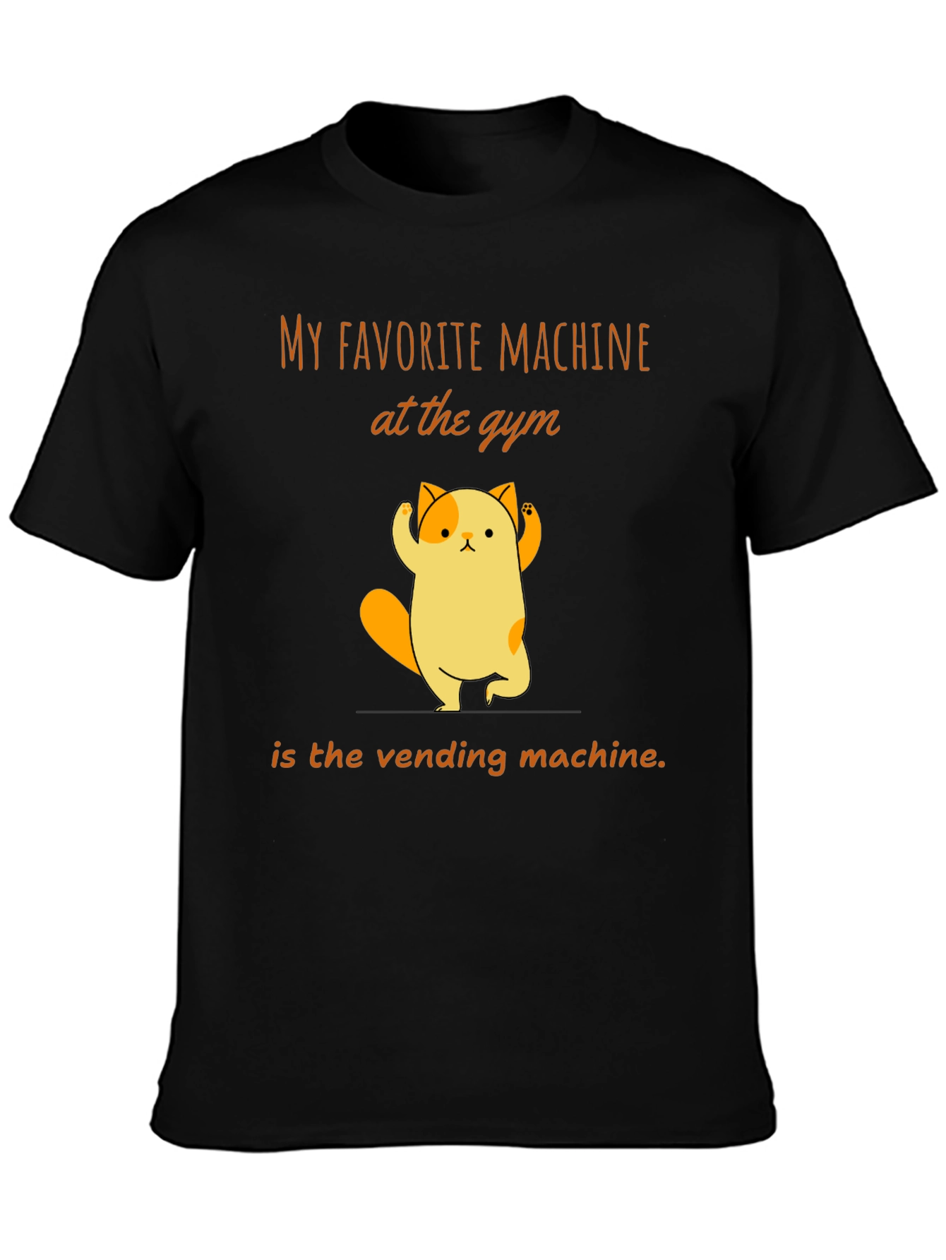 Black Gym Humor T-Shirt - Vending Machine Cat view 3