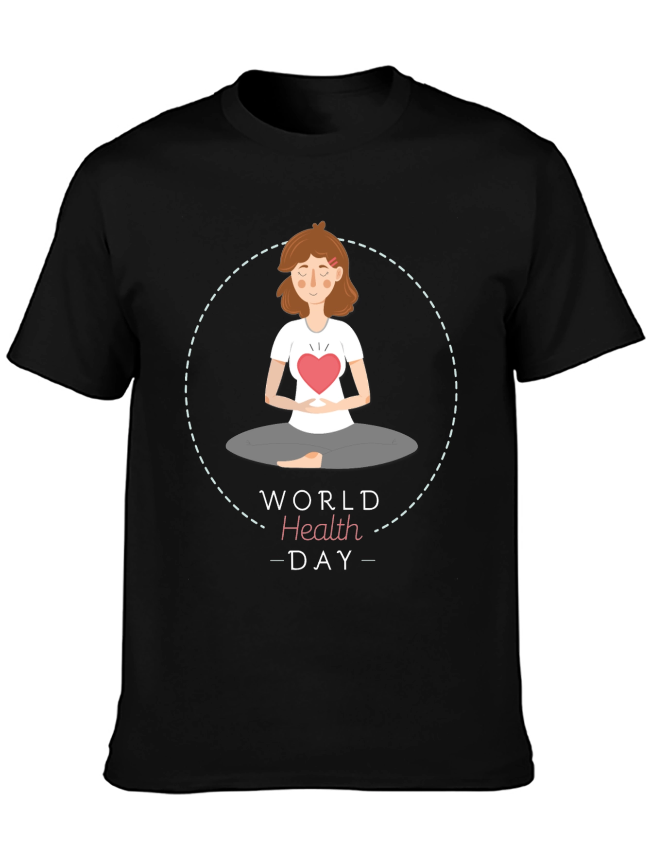 Black World Health Day Meditation T-Shirt - Heart Chakra view 3