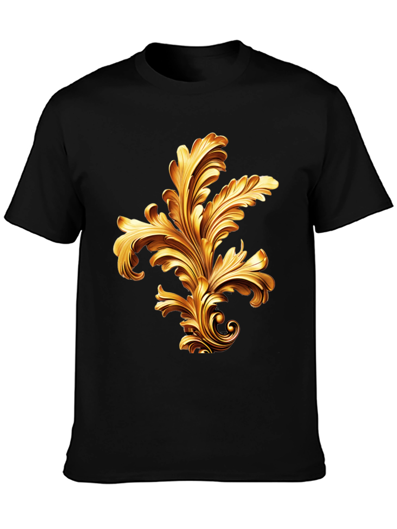 Black Elegant Black T-Shirt with Golden Baroque Design view 3