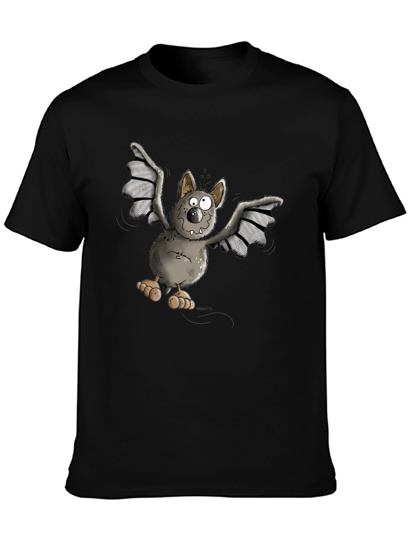 Black Funny Bat Cartoon Graphic T-Shirt view 3