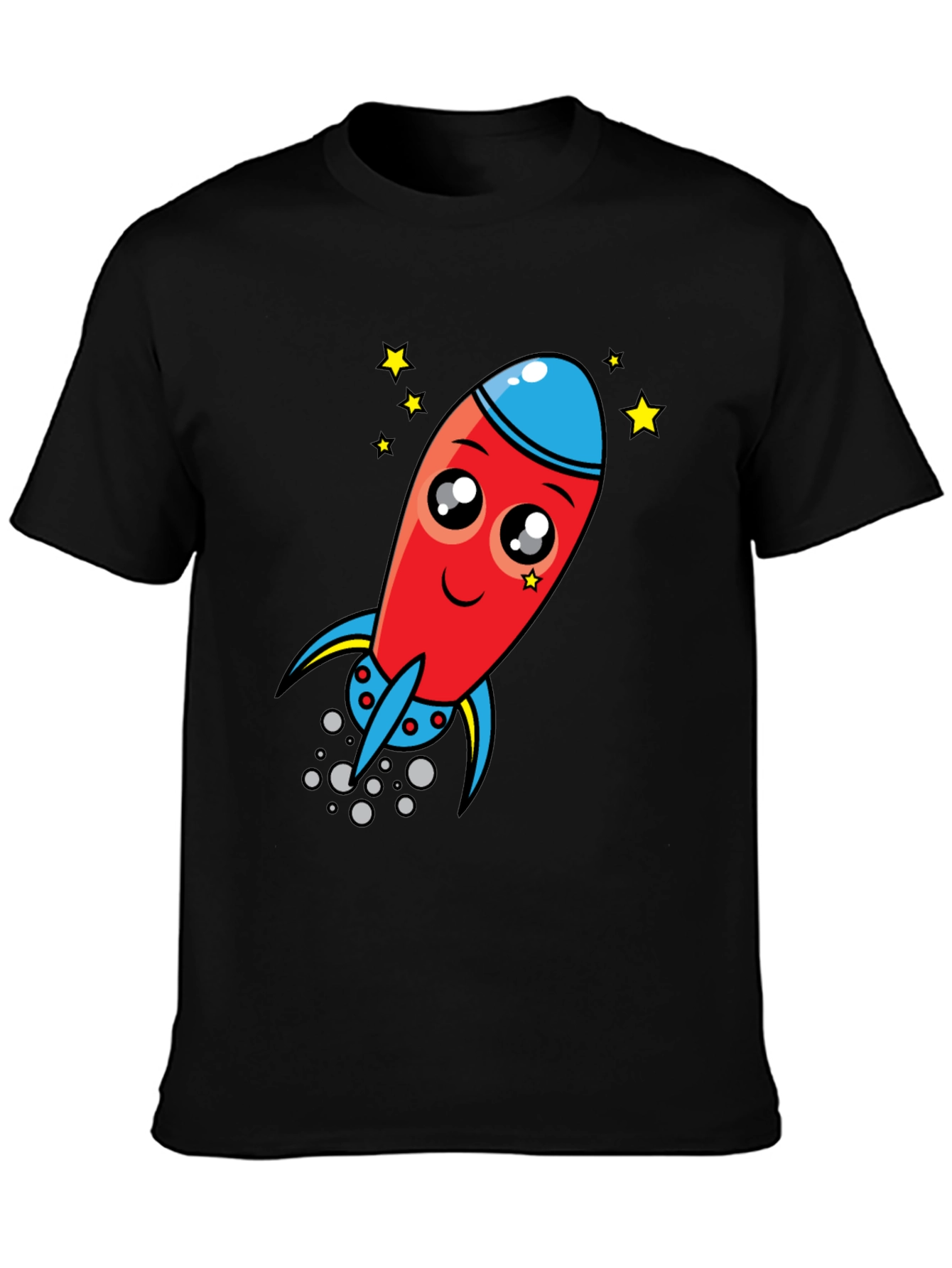Black Cartoon Rocket Graphic Tee - Black Cotton T-Shirt view 3
