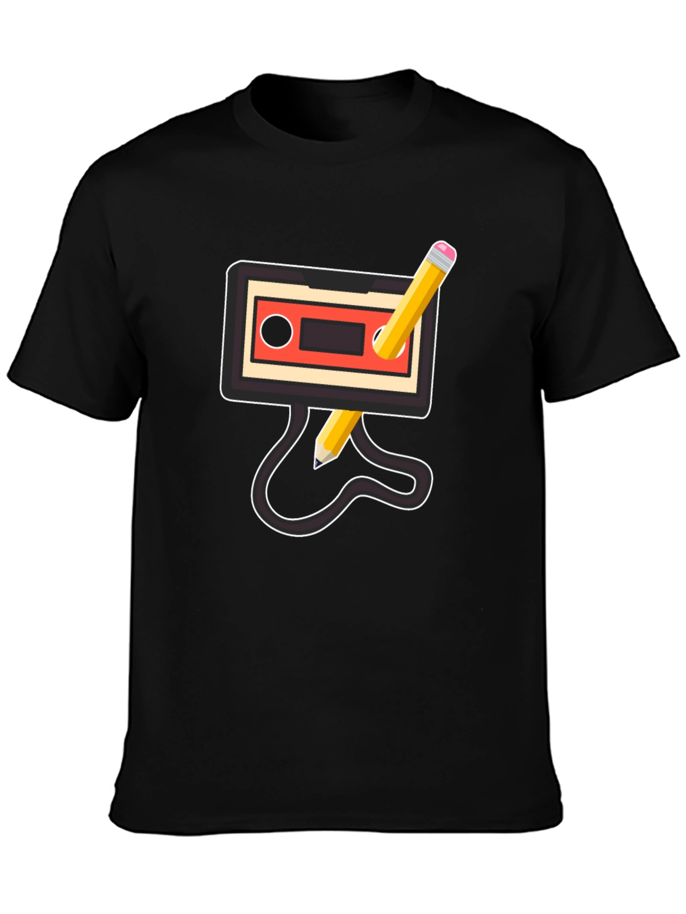 Black Retro Mixtape Pencil T-Shirt view 3