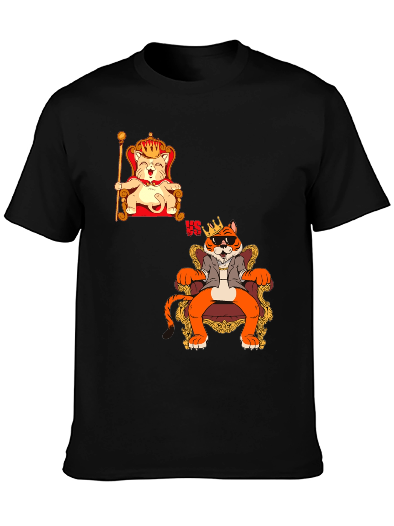 Black King Cat VS King Tiger Black T-Shirt view 3