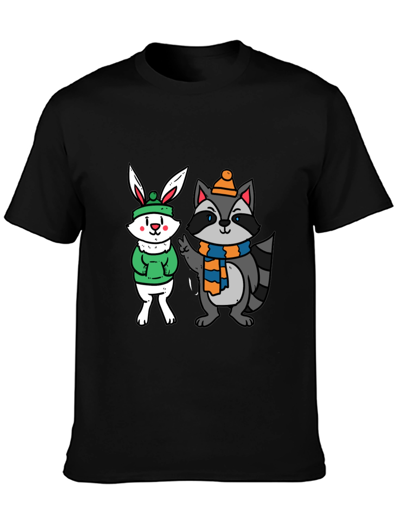 Black Cute Cartoon Animals Graphic Black T-Shirt view 3