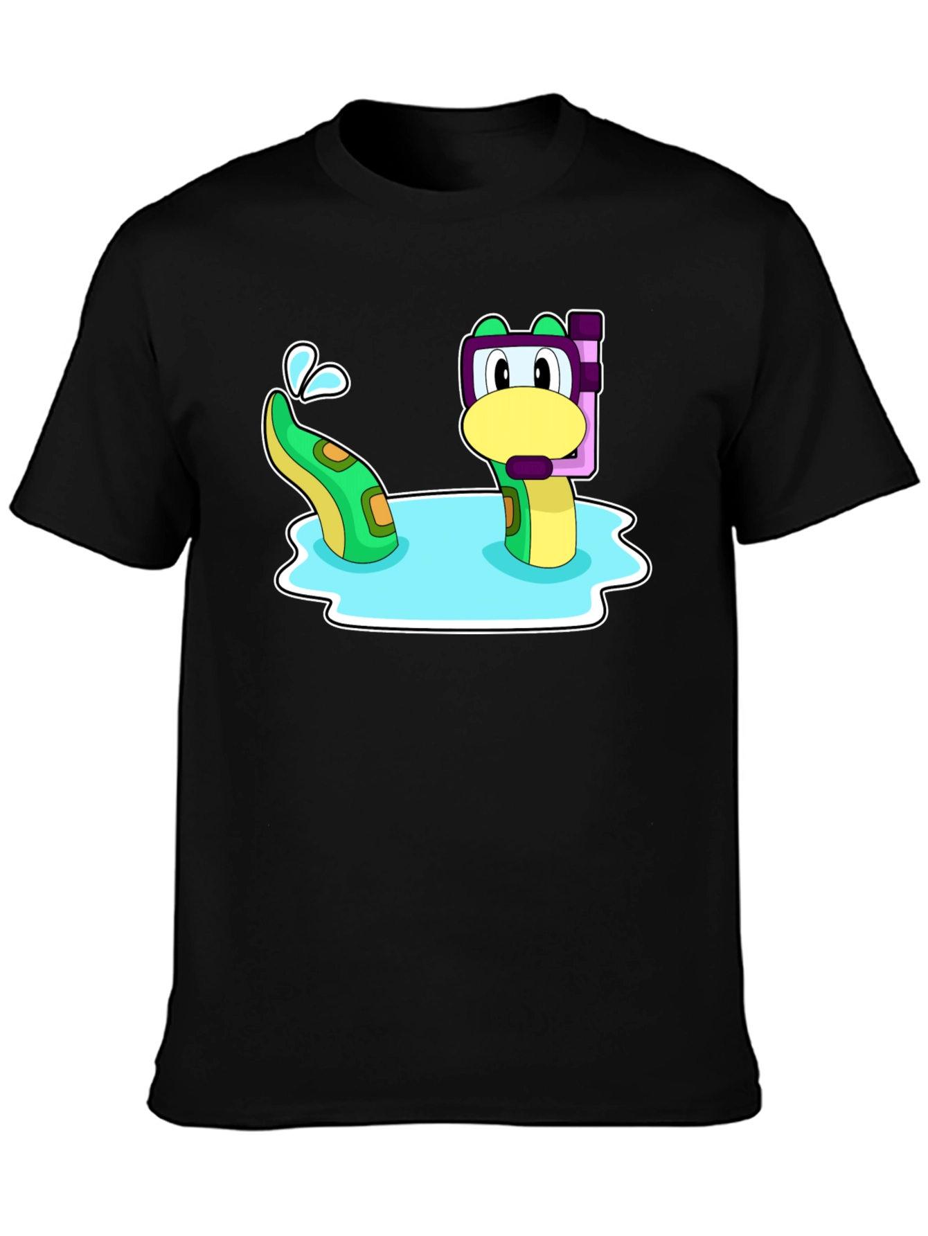 Black Cartoon Sea Serpent Snorkel T-Shirt view 3