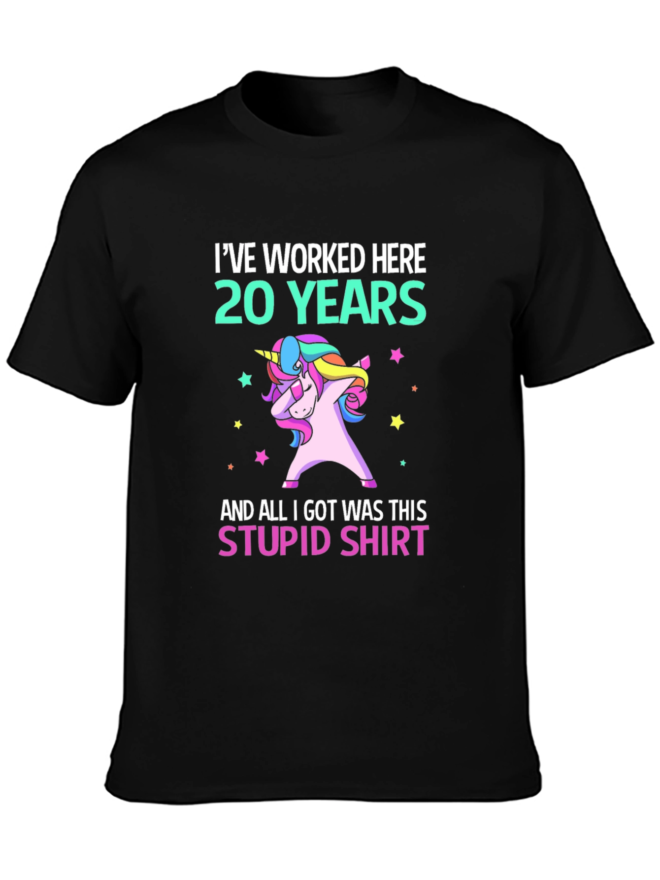 Black I've Worked Here 20 Years Unicorn T-Shirt view 3