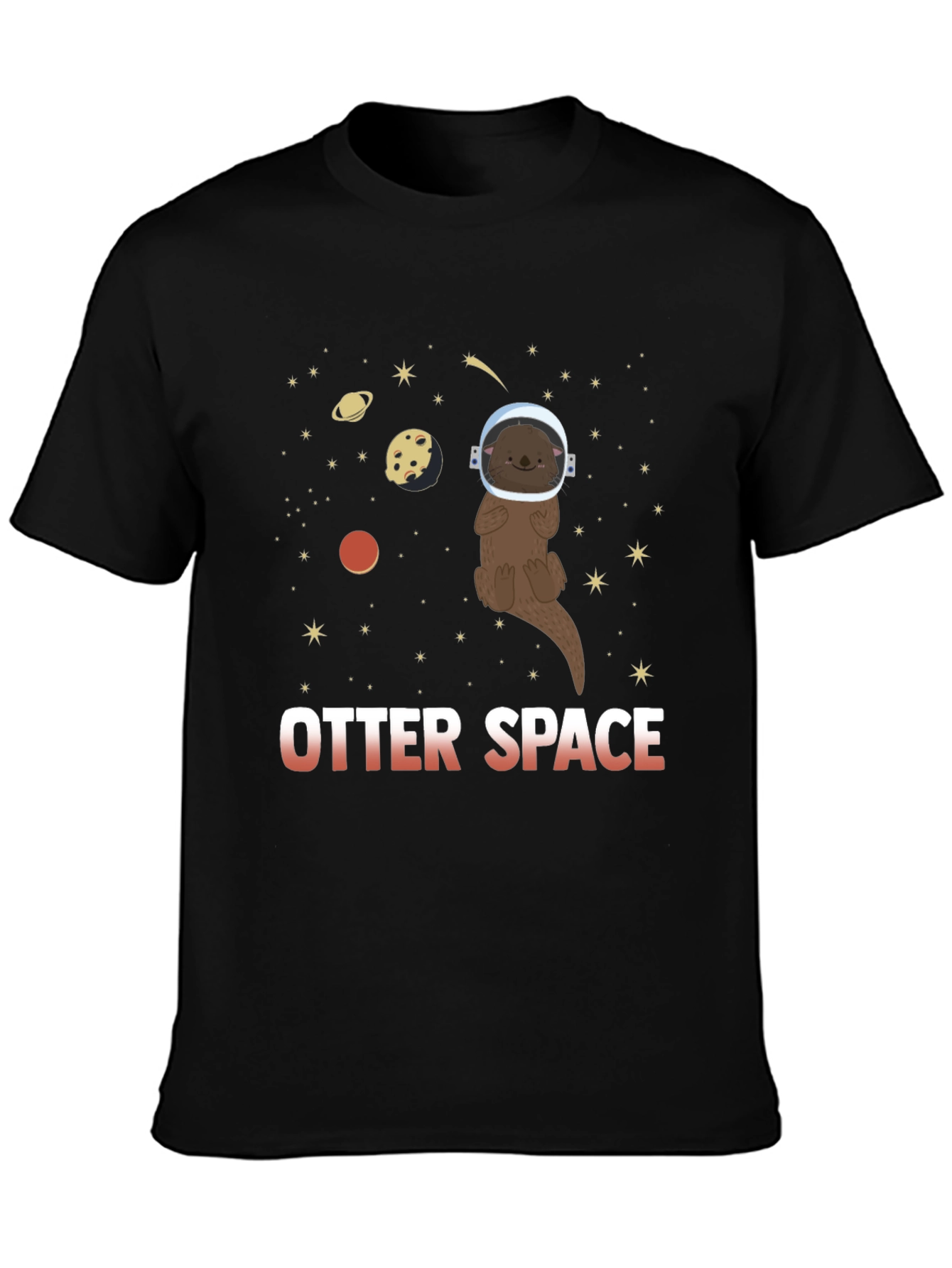 Black Otter Space T-Shirt - Cute Astronaut Otter Design view 3