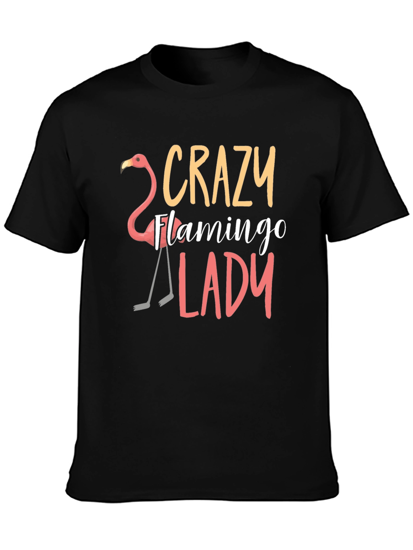 Black Crazy Flamingo Lady T-Shirt - Novelty Tee view 3